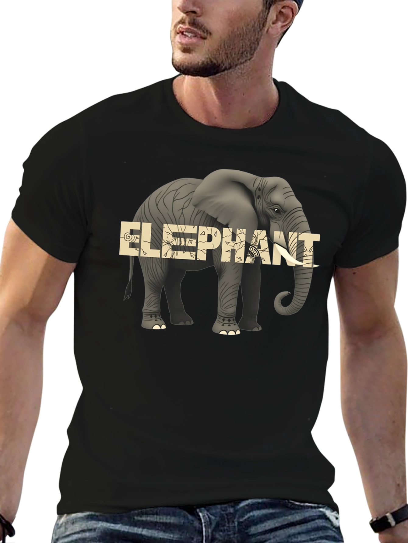 Elephant Graphic Print Mens Black T-Shirt