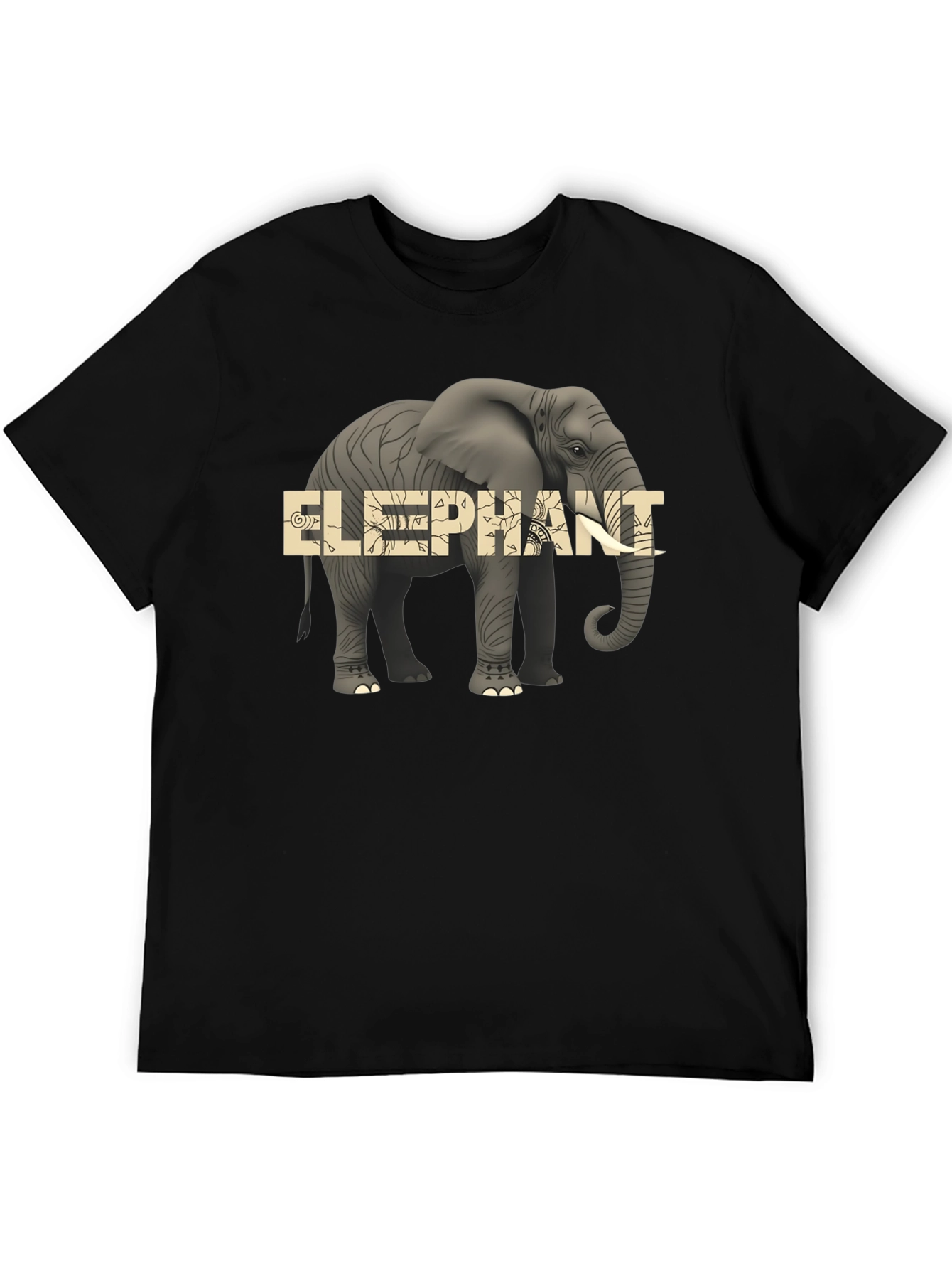 Elephant Graphic Print Mens Black T-Shirt