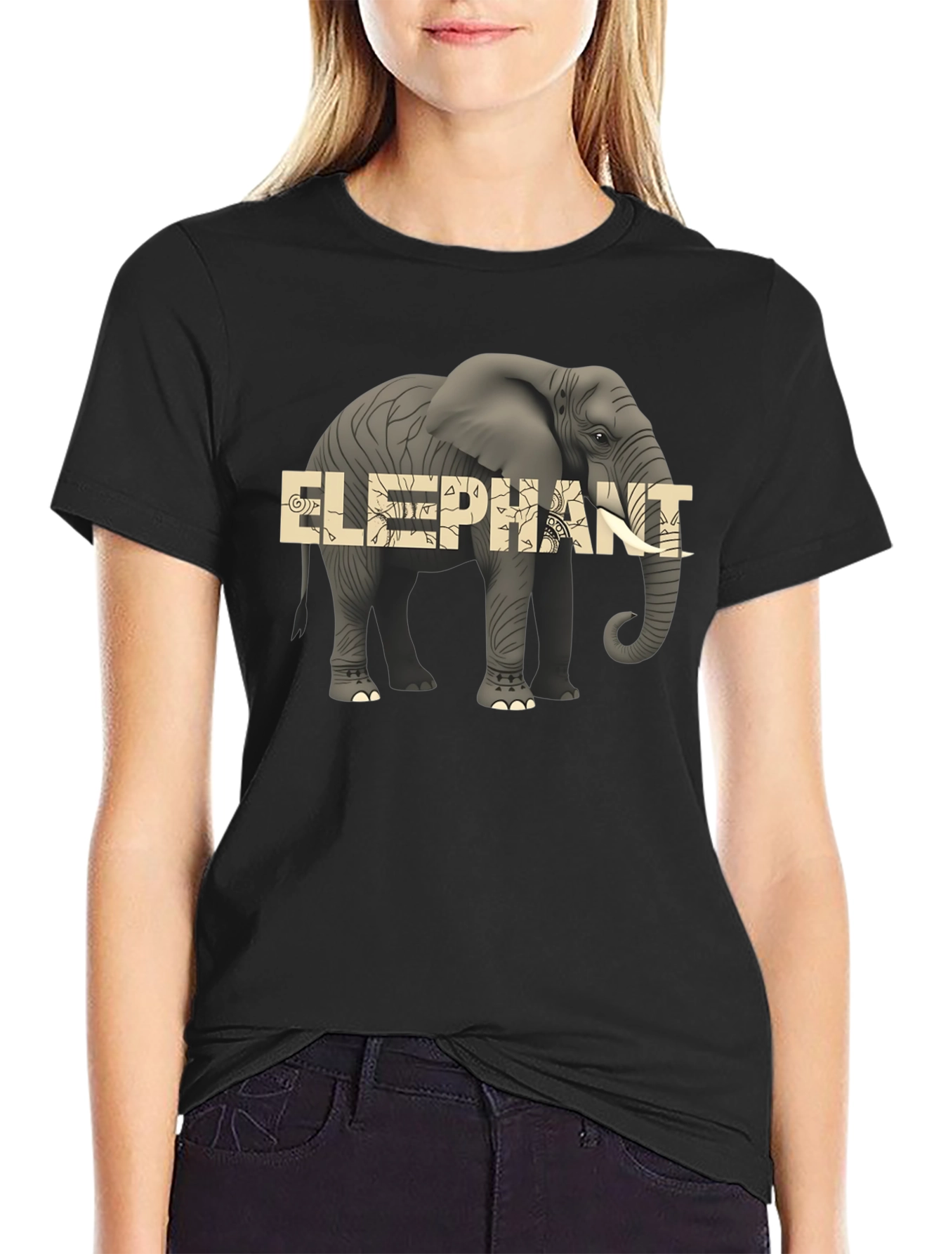 Elephant Graphic Print Mens Black T-Shirt