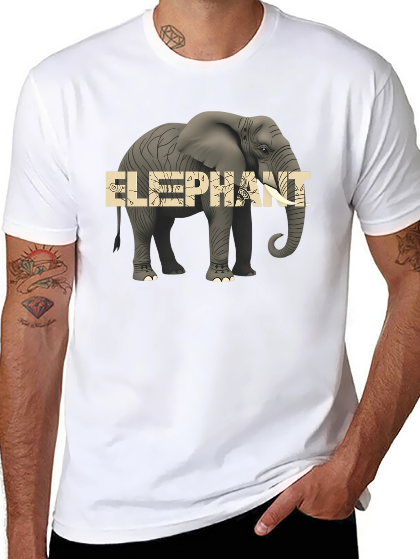 Elephant Graphic Print Mens Black T-Shirt