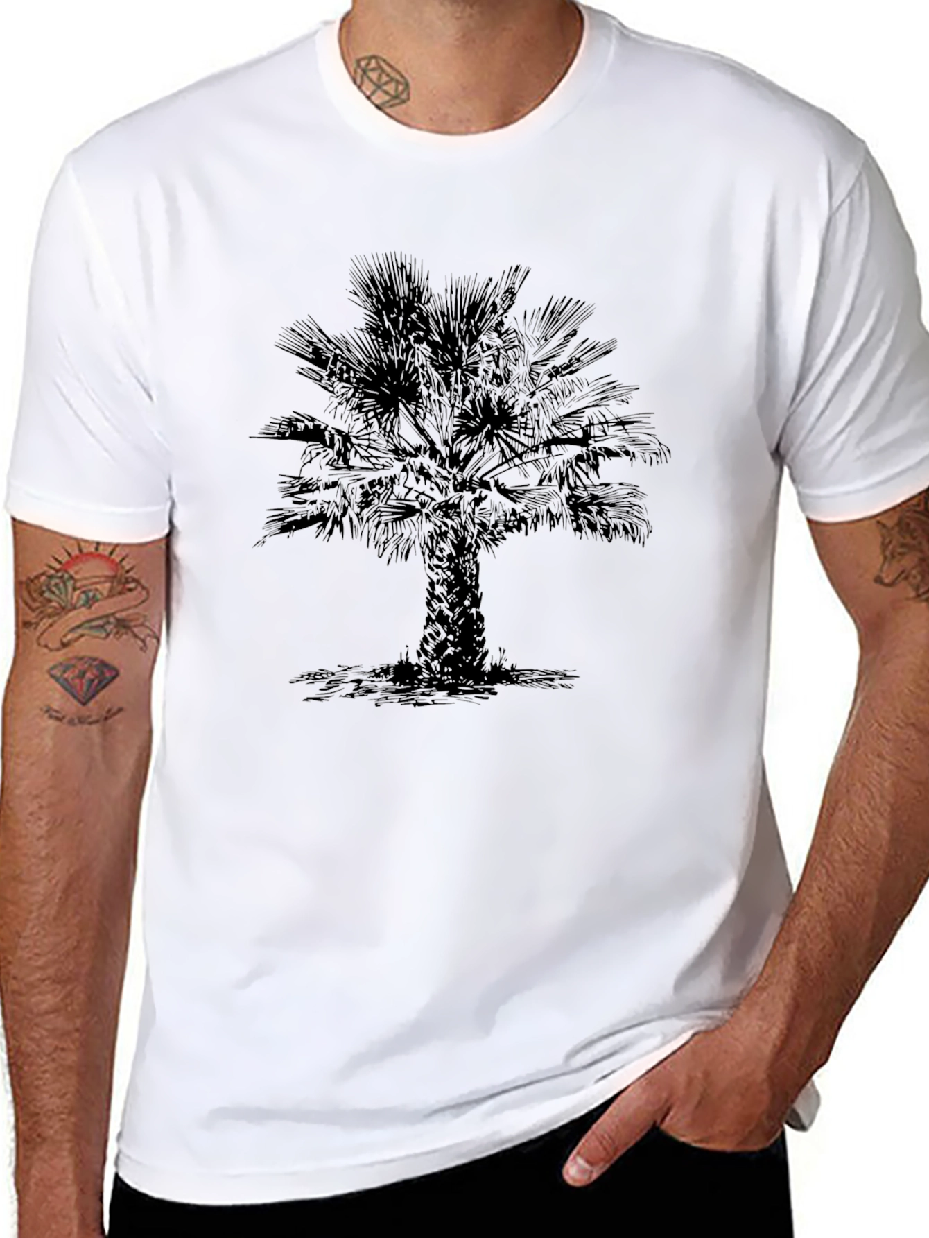 Palm Tree Graphic Tee - Stylish Mens Black T-Shirt