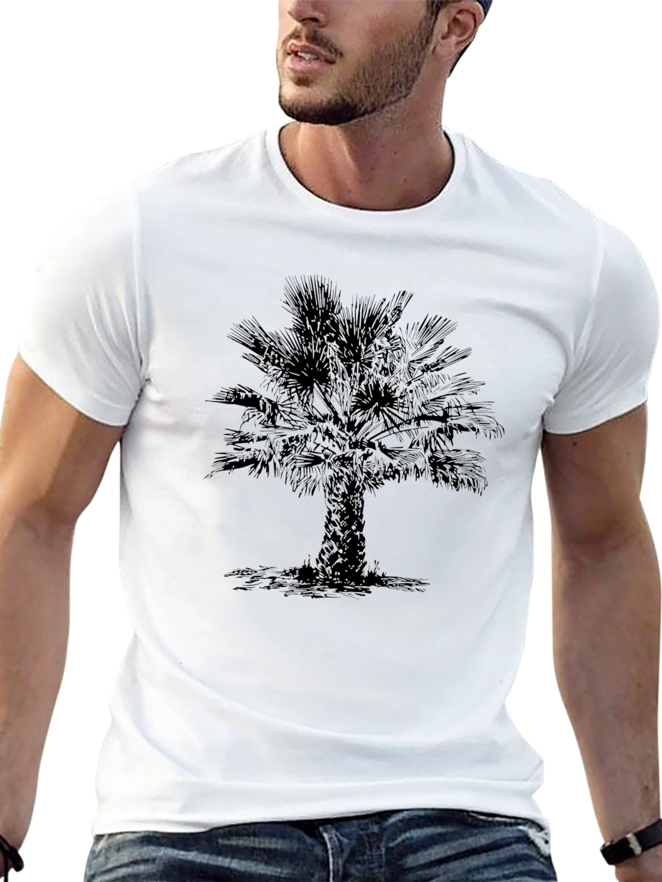 Palm Tree Graphic Tee - Stylish Mens Black T-Shirt