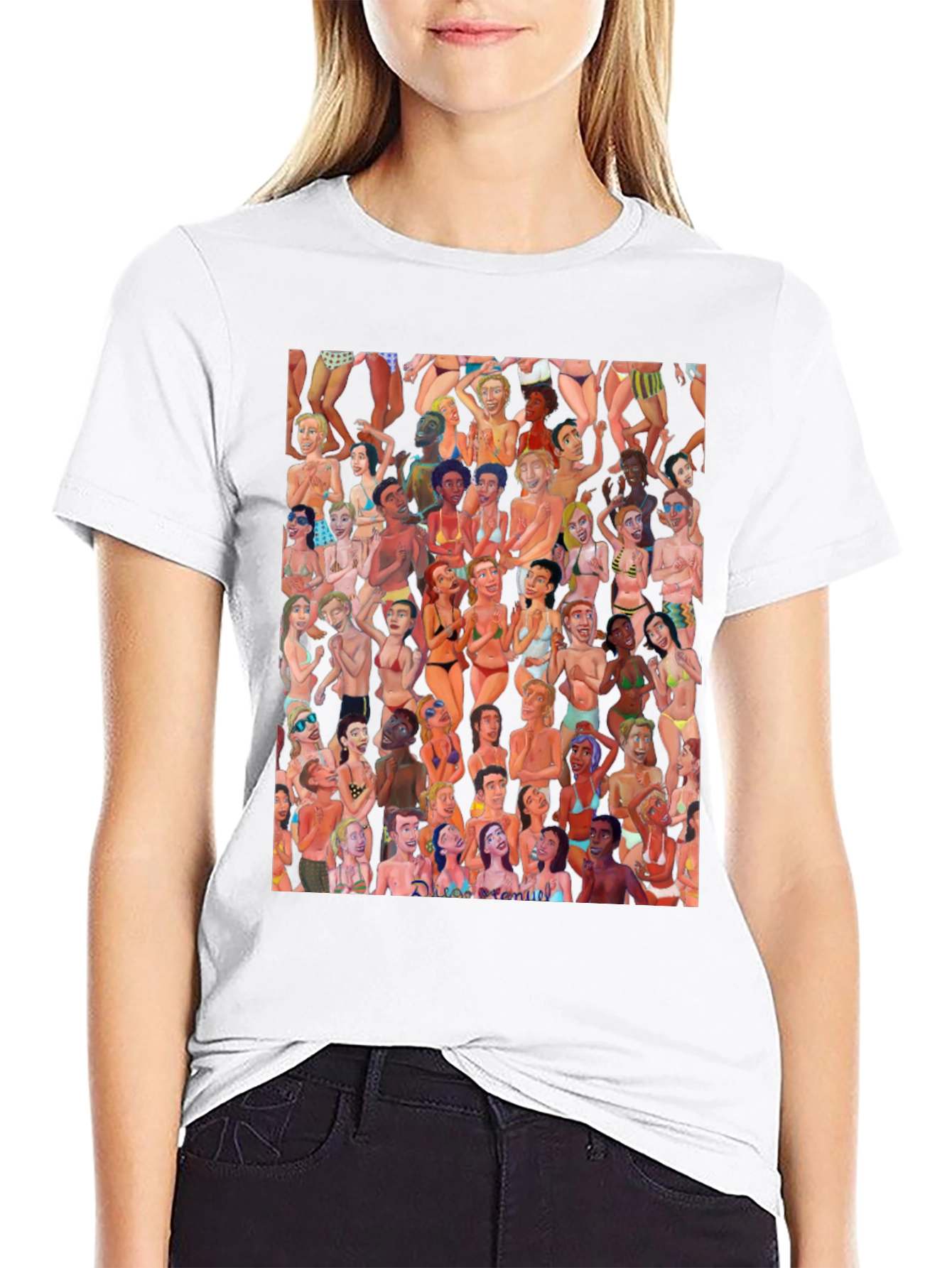 Beach Crowd Graphic T-Shirt - Black