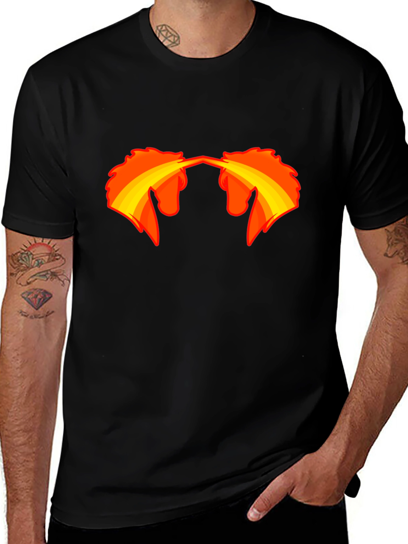 Black T-Shirt with Fire-Breathing Unicorn Graphic