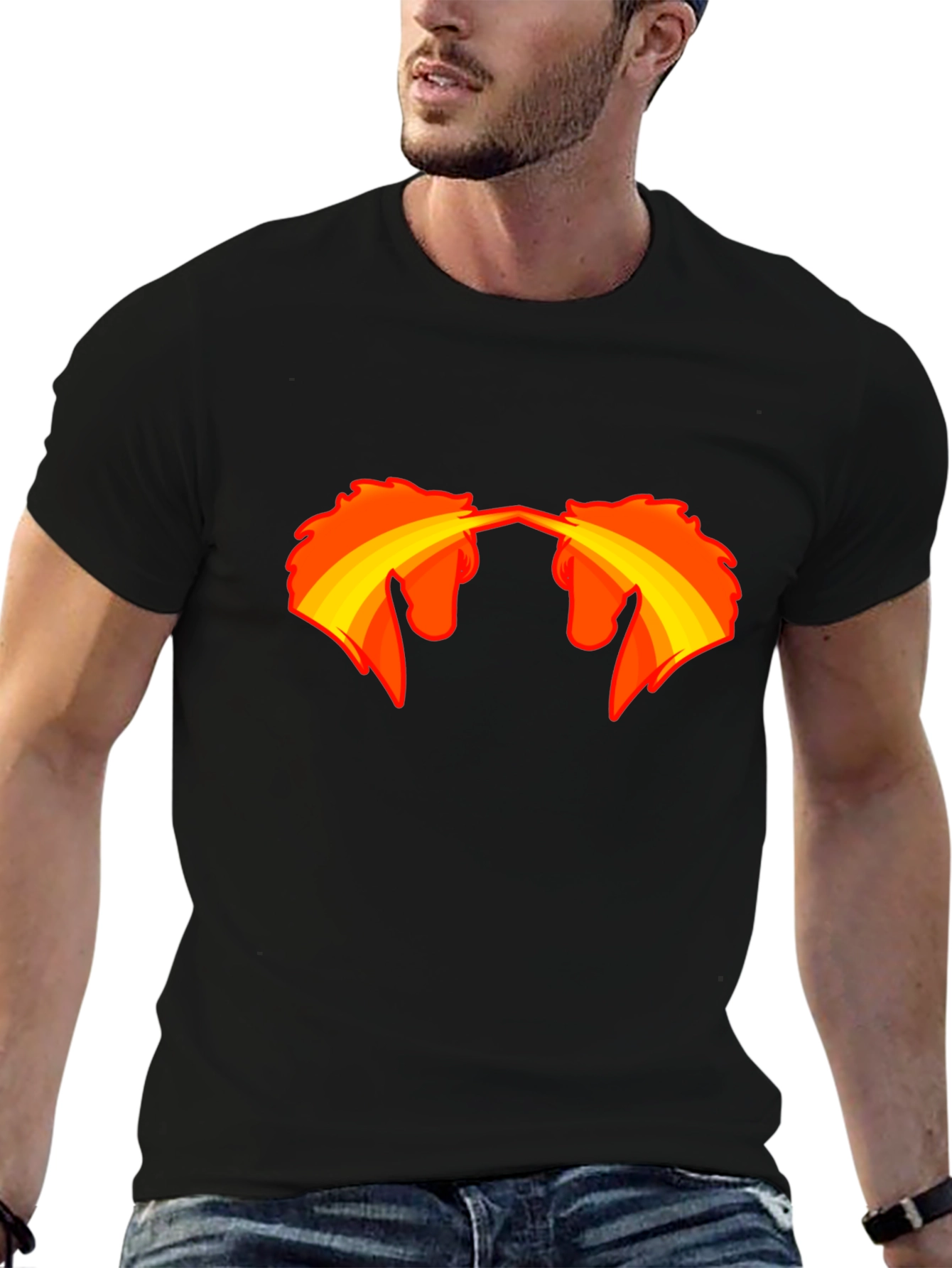 Black T-Shirt with Fire-Breathing Unicorn Graphic