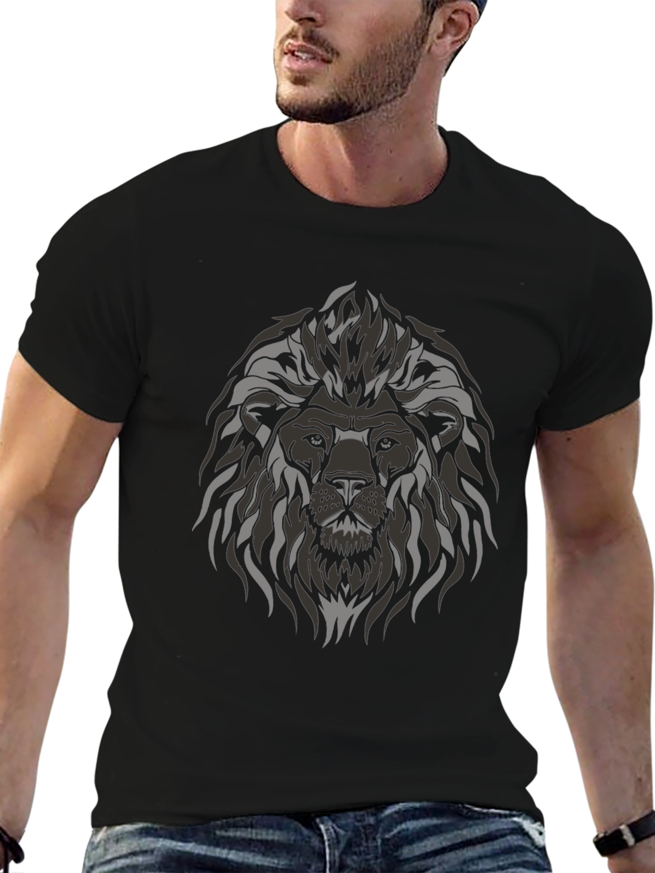 Lion Graphic Print Crew Neck T-Shirt