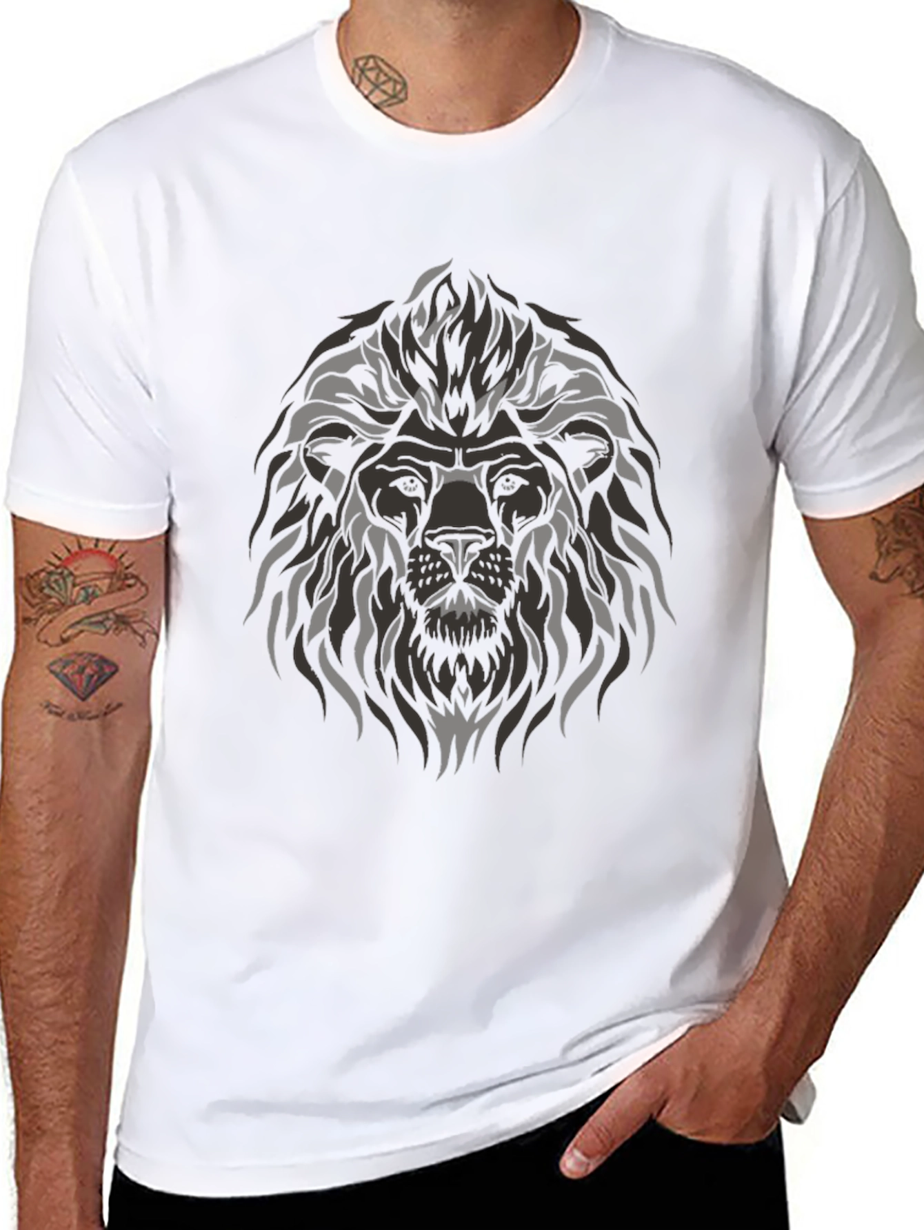 Lion Graphic Print Crew Neck T-Shirt