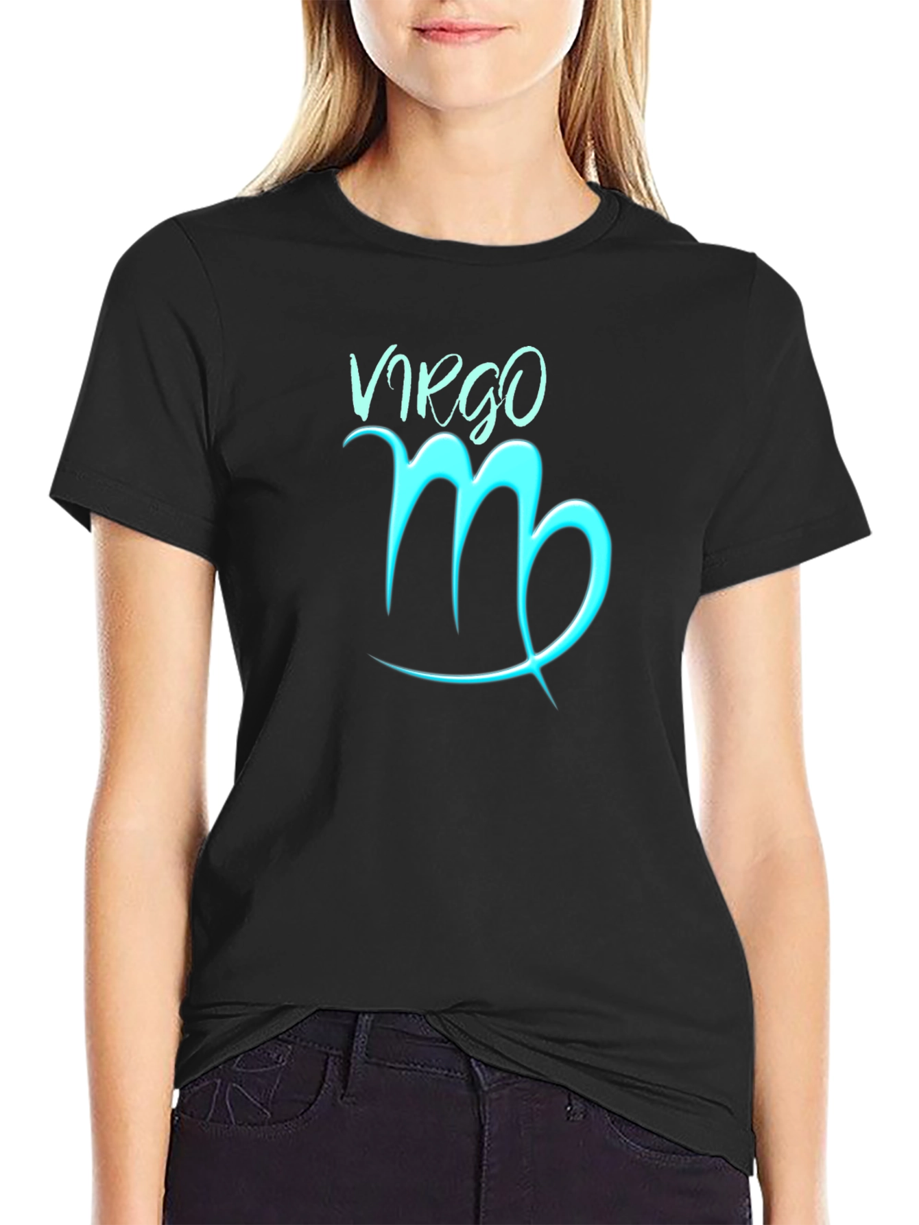 Virgo Zodiac Sign Graphic Tee - Black Cotton Blend