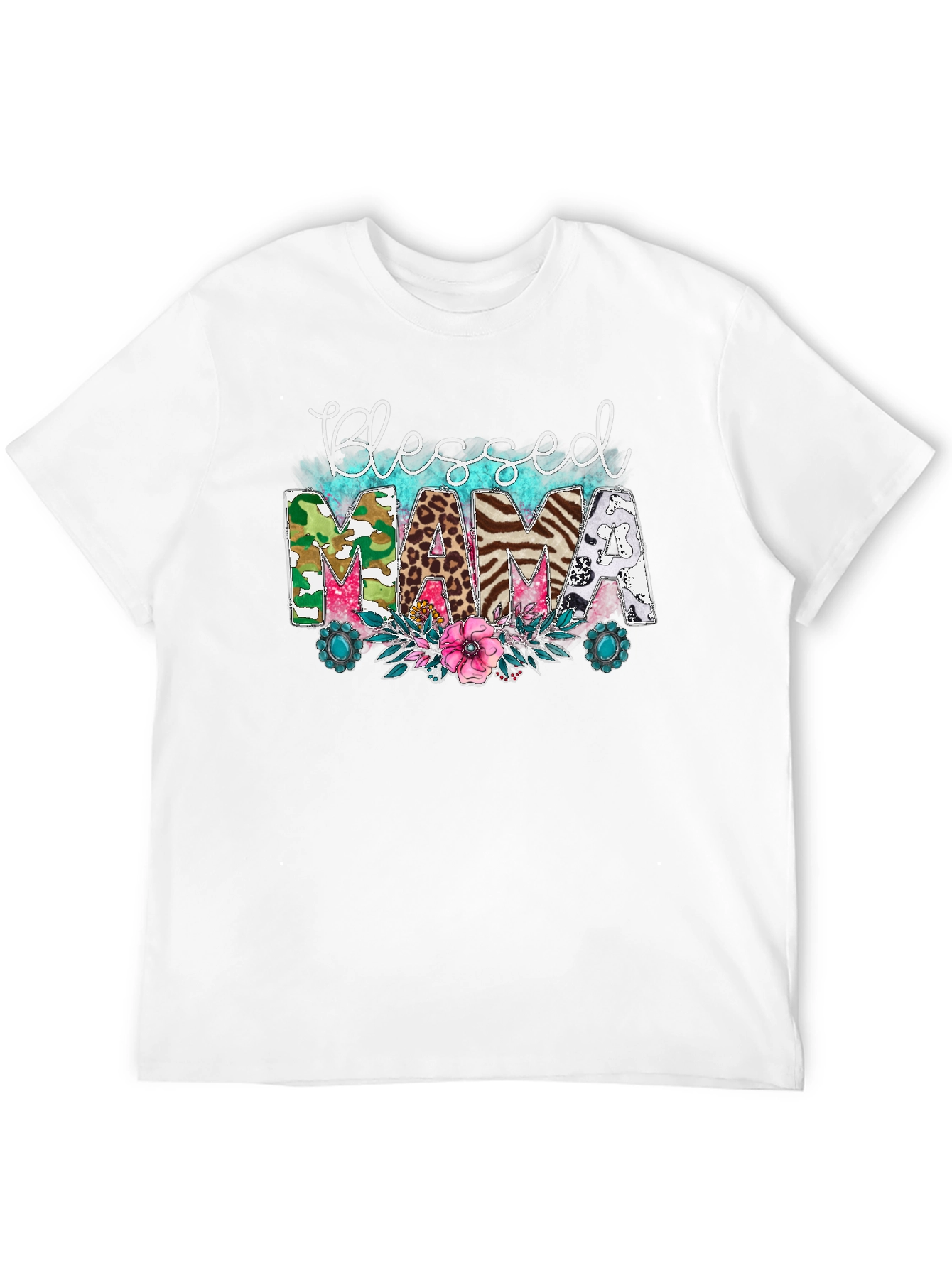Blessed Mama Graphic Tee - Cute Animal Print