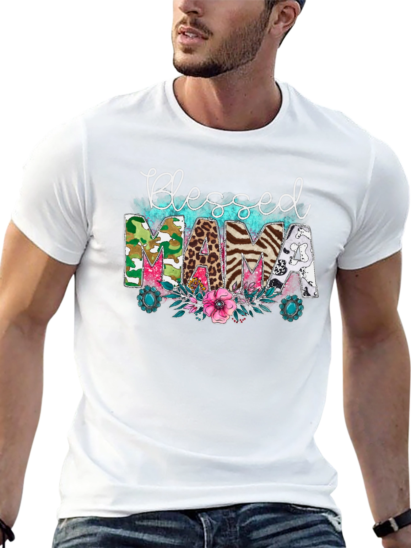 Blessed Mama Graphic Tee - Cute Animal Print