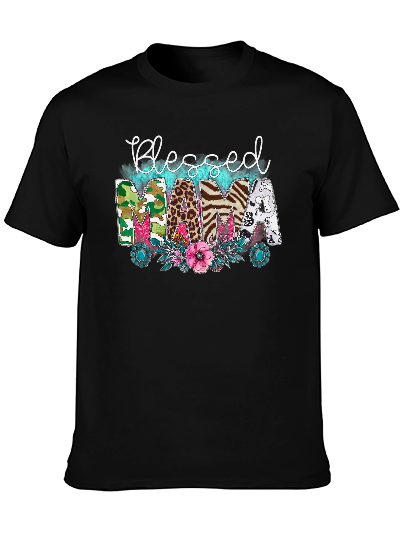Blessed Mama Graphic Tee - Cute Animal Print