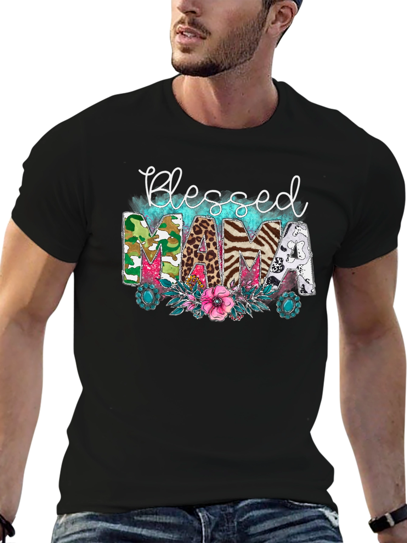 Blessed Mama Graphic Tee - Cute Animal Print