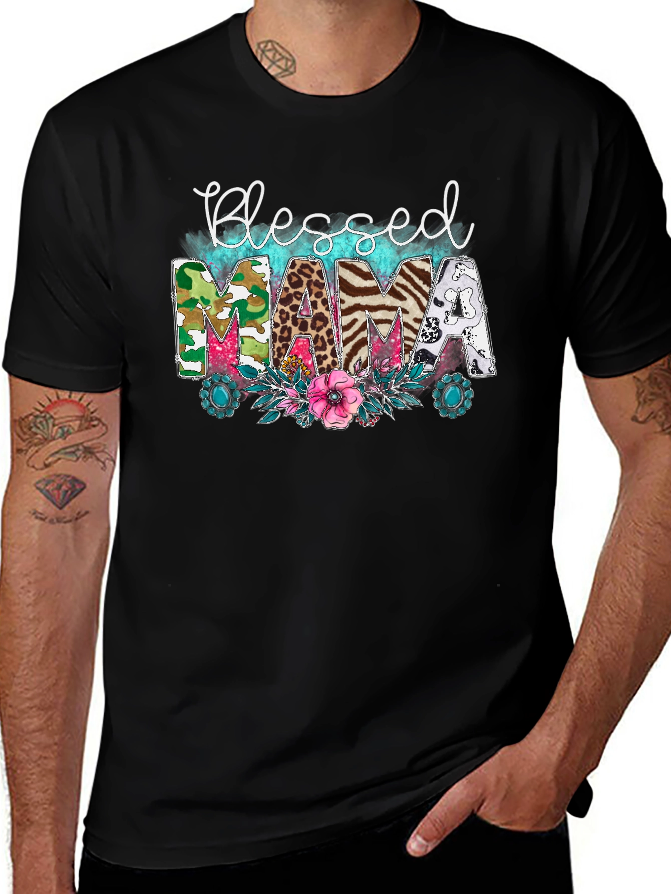 Blessed Mama Graphic Tee - Cute Animal Print