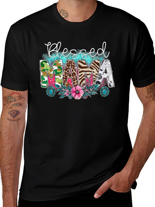 Blessed Mama Graphic Tee - Cute Animal Print