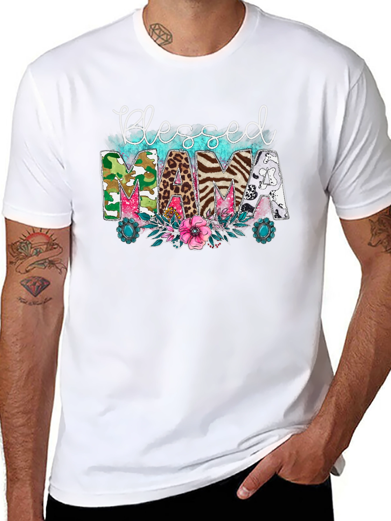Blessed Mama Graphic Tee - Cute Animal Print