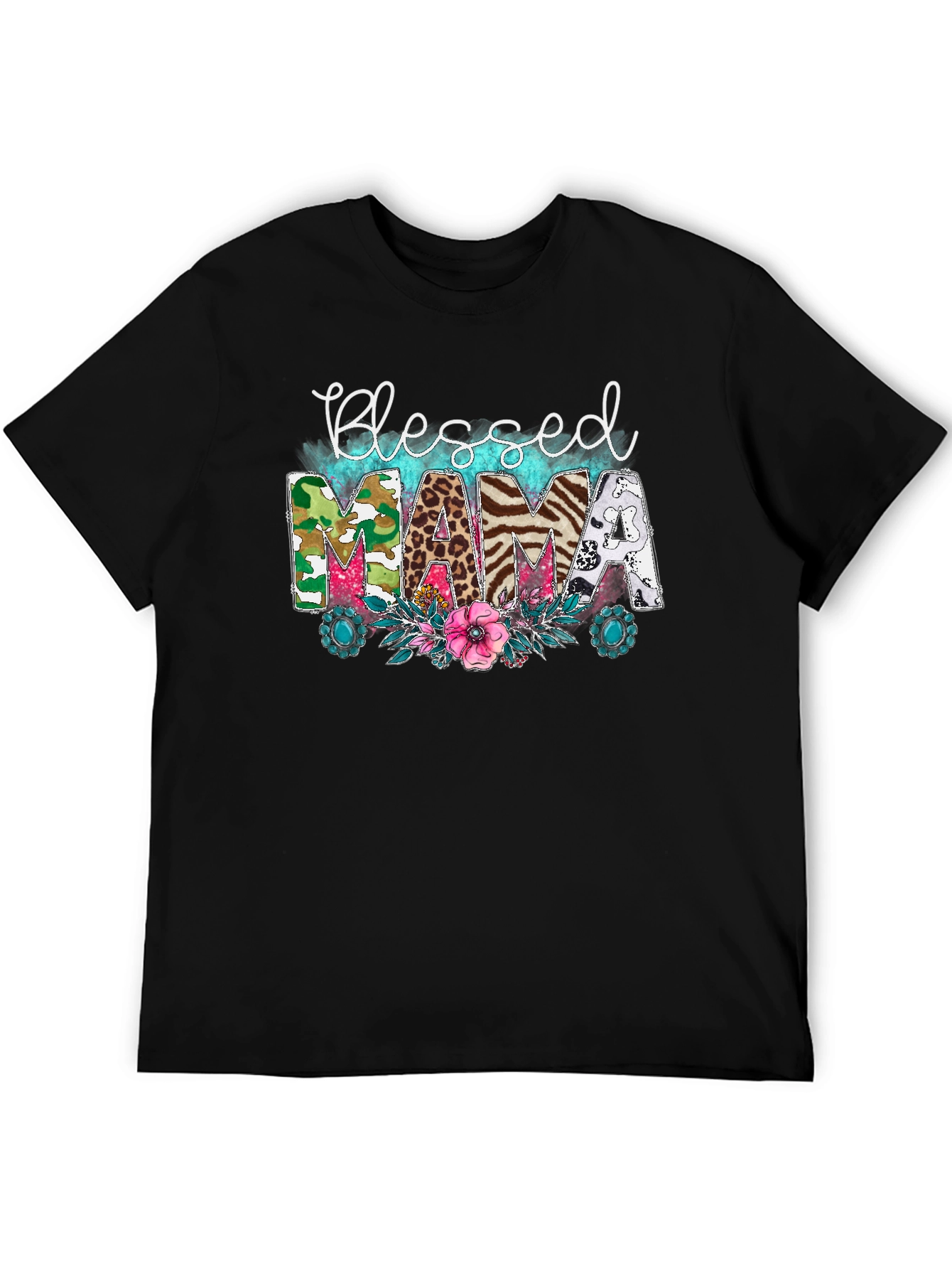 Blessed Mama Graphic Tee - Cute Animal Print