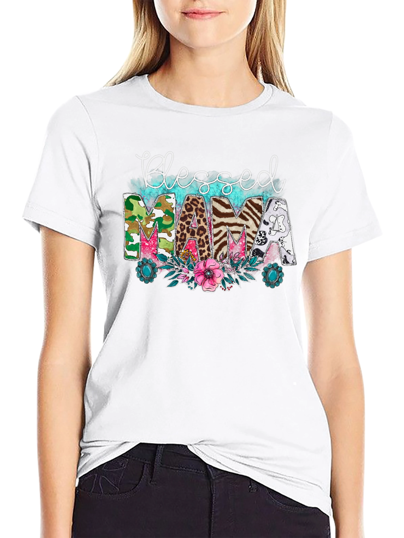 Blessed Mama Graphic Tee - Cute Animal Print