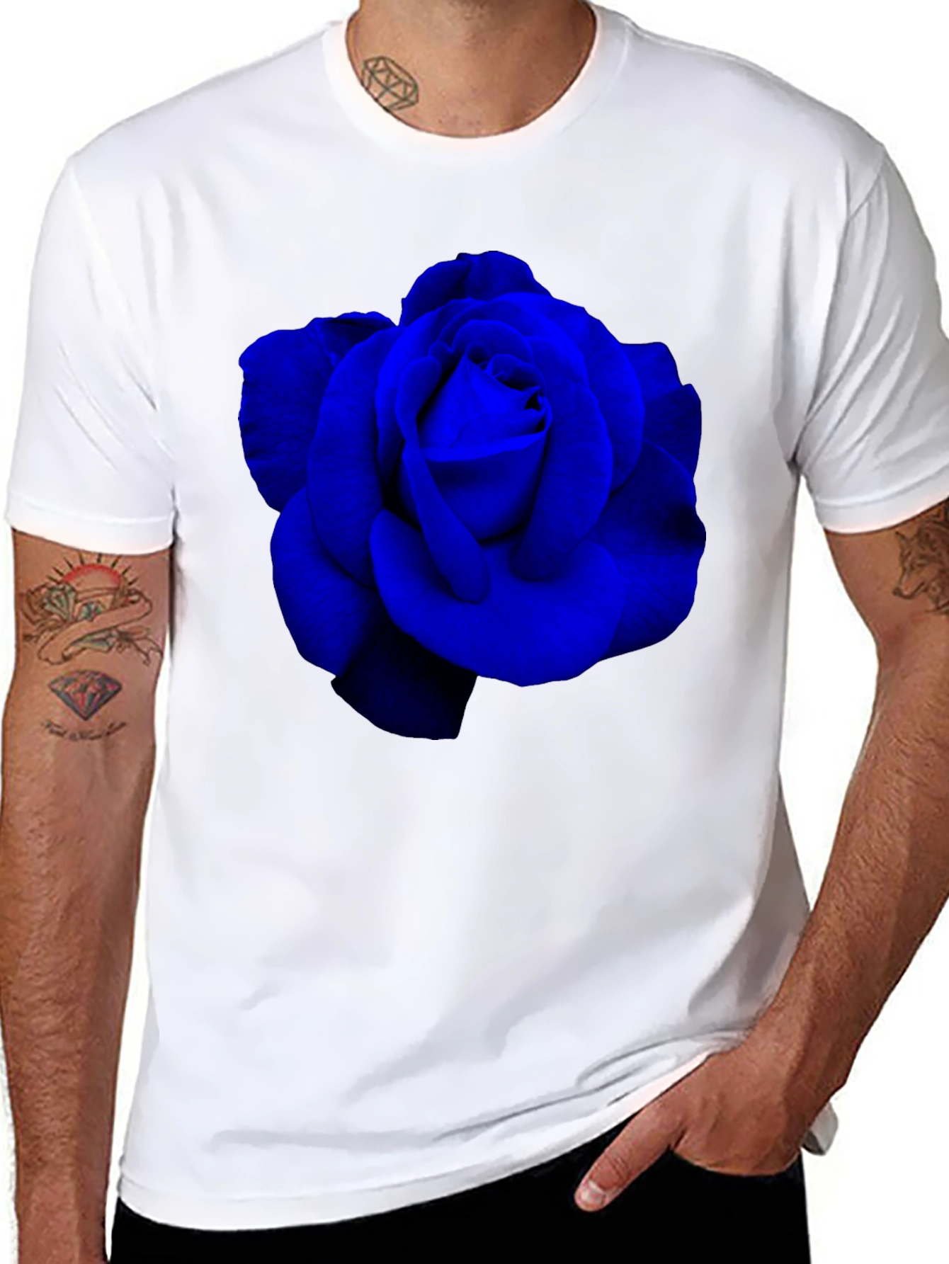 Blue Rose Graphic T-Shirt - Mens Black Tee
