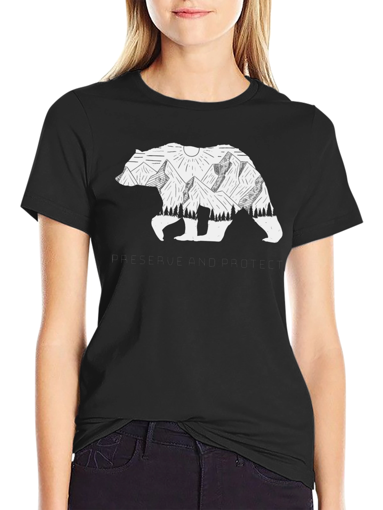 Bear & Mountain Graphic Tee - Black Unisex T-Shirt