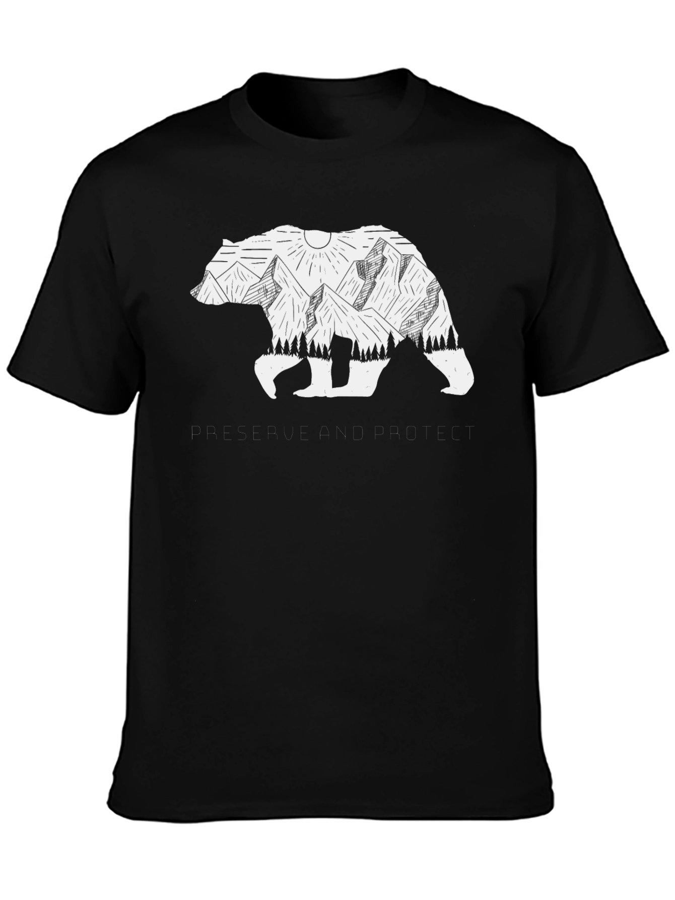 Bear & Mountain Graphic Tee - Black Unisex T-Shirt