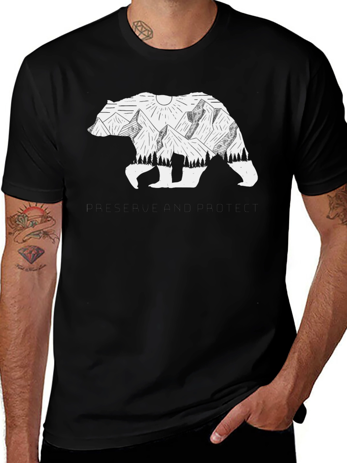 Bear & Mountain Graphic Tee - Black Unisex T-Shirt