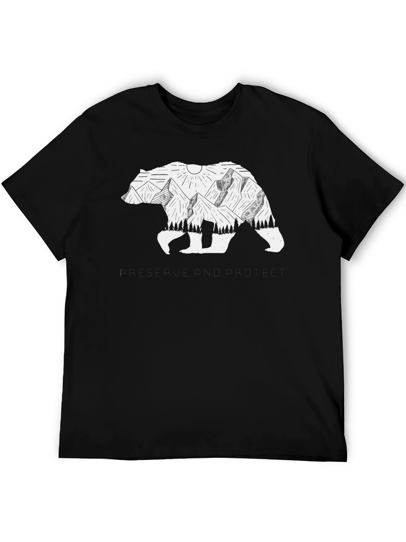 Bear & Mountain Graphic Tee - Black Unisex T-Shirt