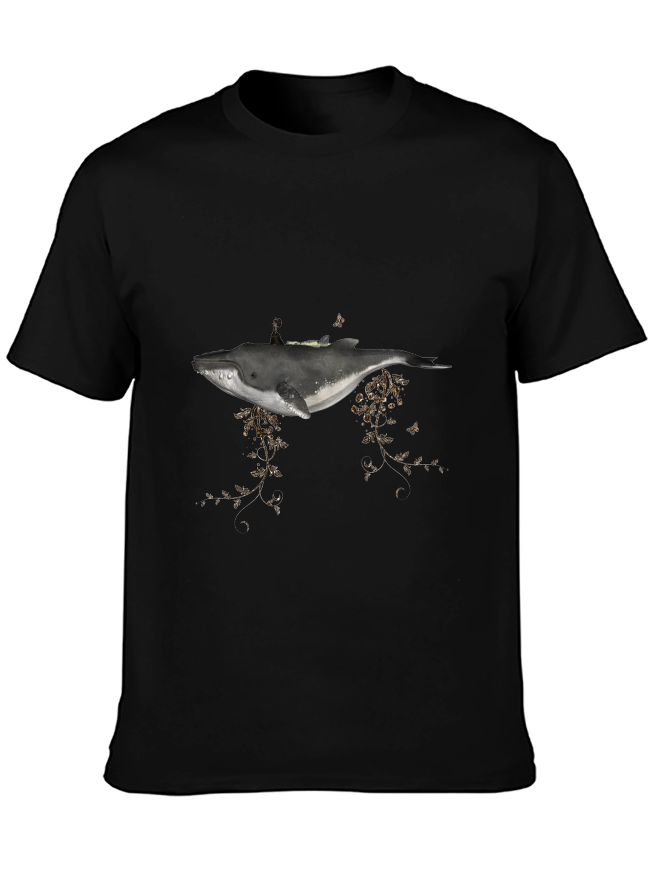 Whale Graphic Tee - Artistic Mens Black T-Shirt