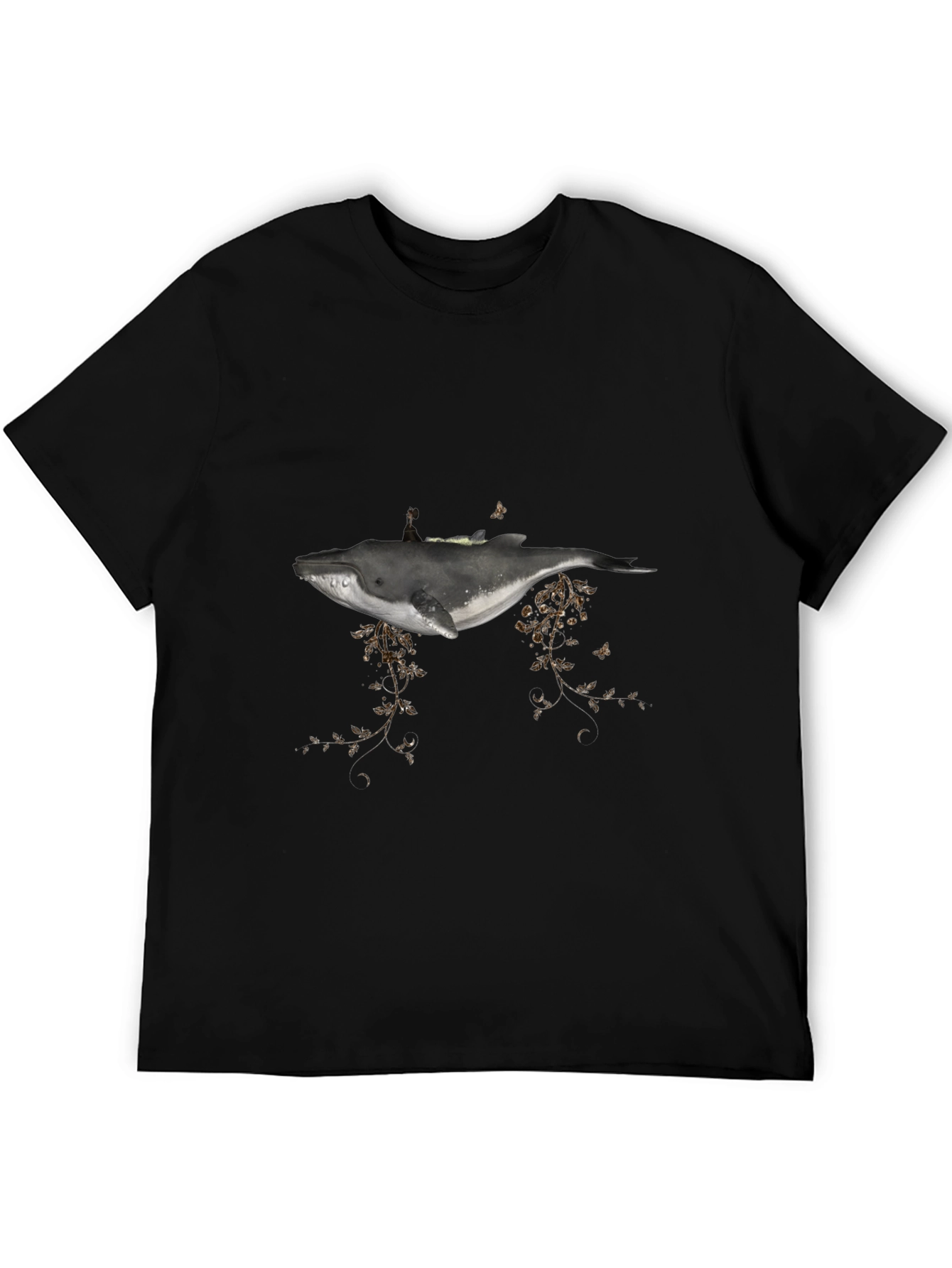 Whale Graphic Tee - Artistic Mens Black T-Shirt