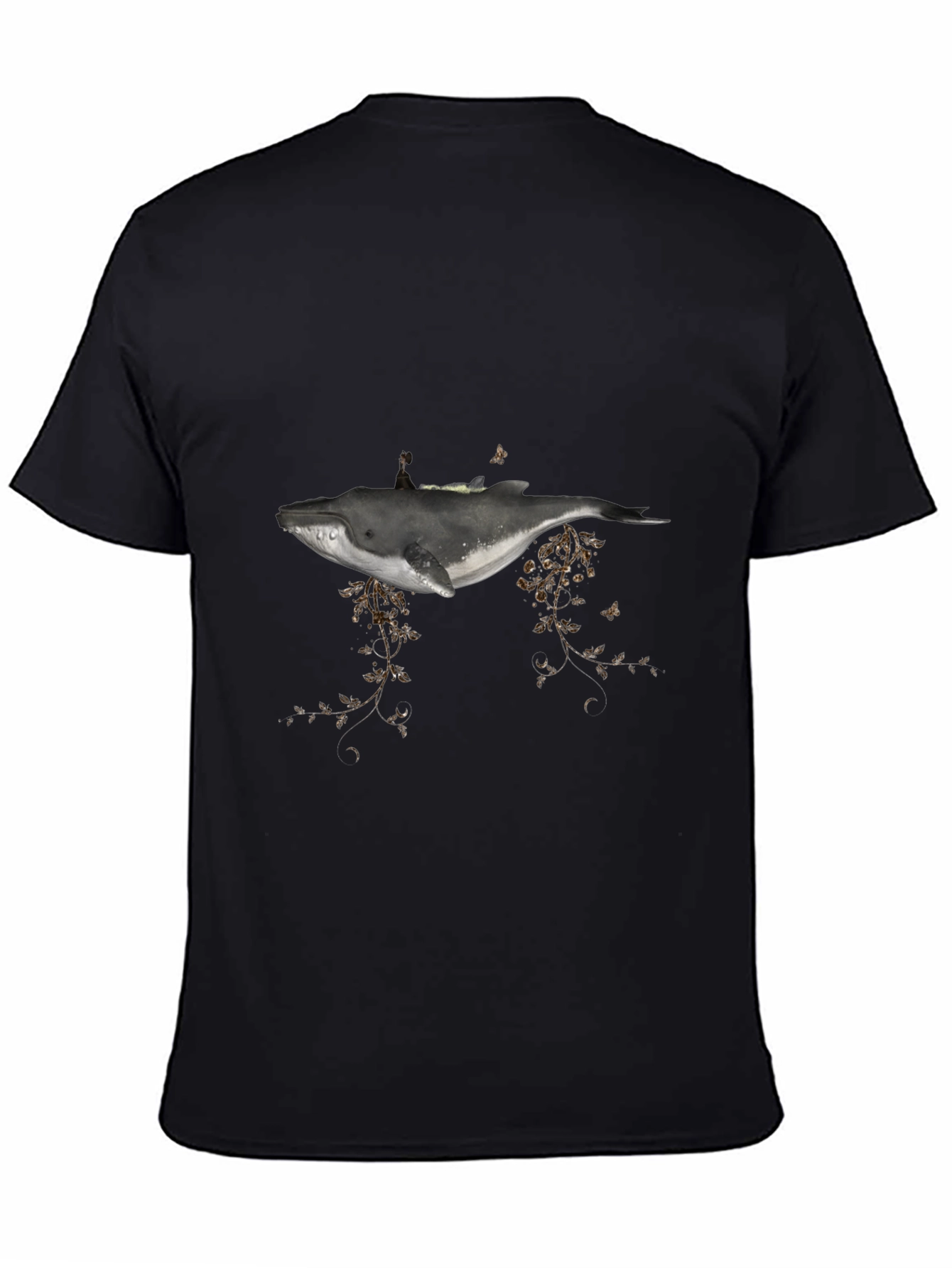 Whale Graphic Tee - Artistic Mens Black T-Shirt