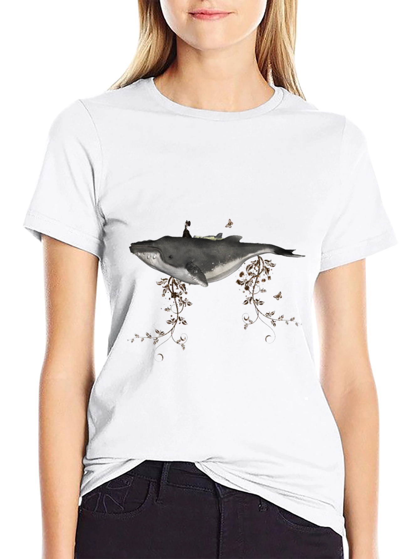 Whale Graphic Tee - Artistic Mens Black T-Shirt
