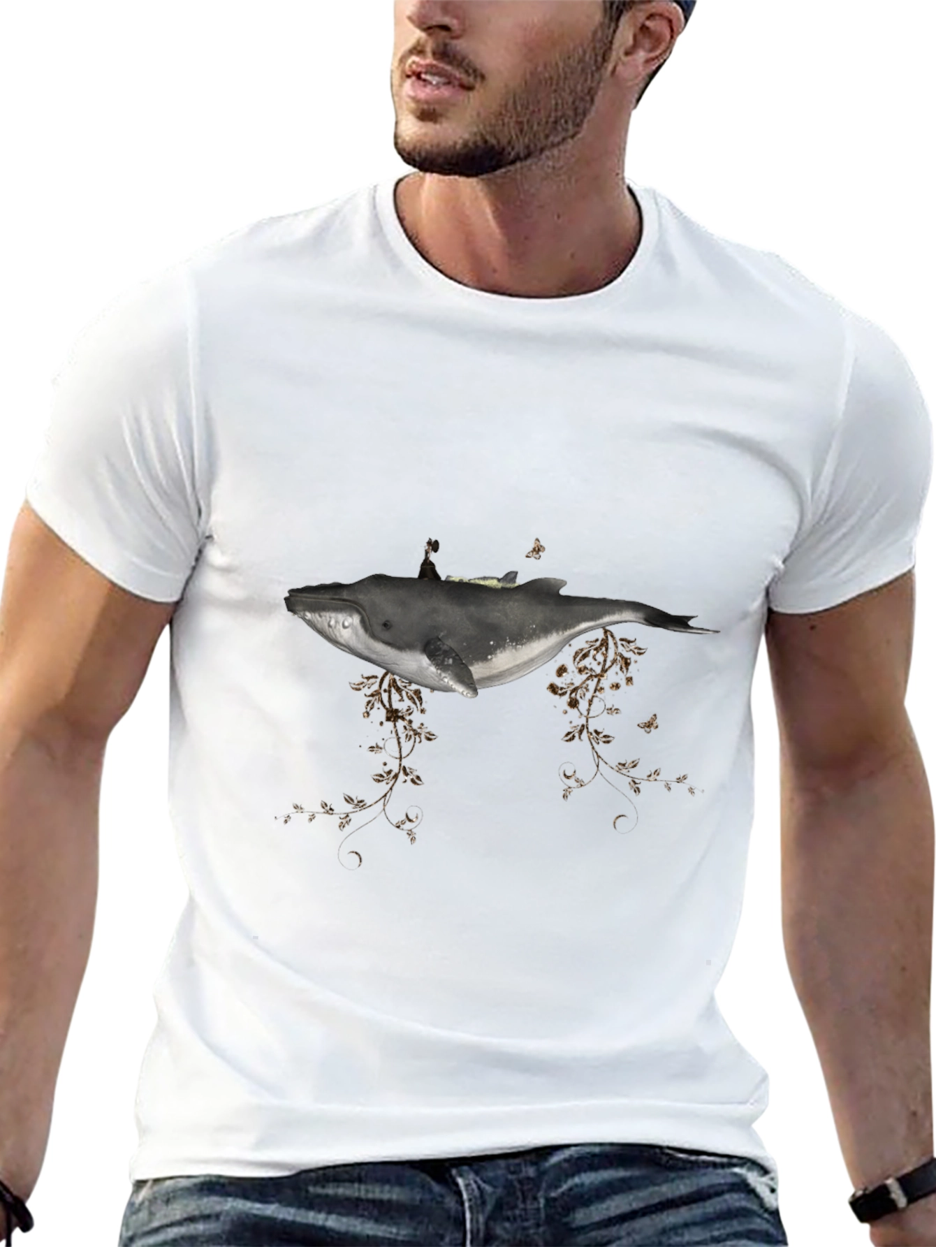 Whale Graphic Tee - Artistic Mens Black T-Shirt