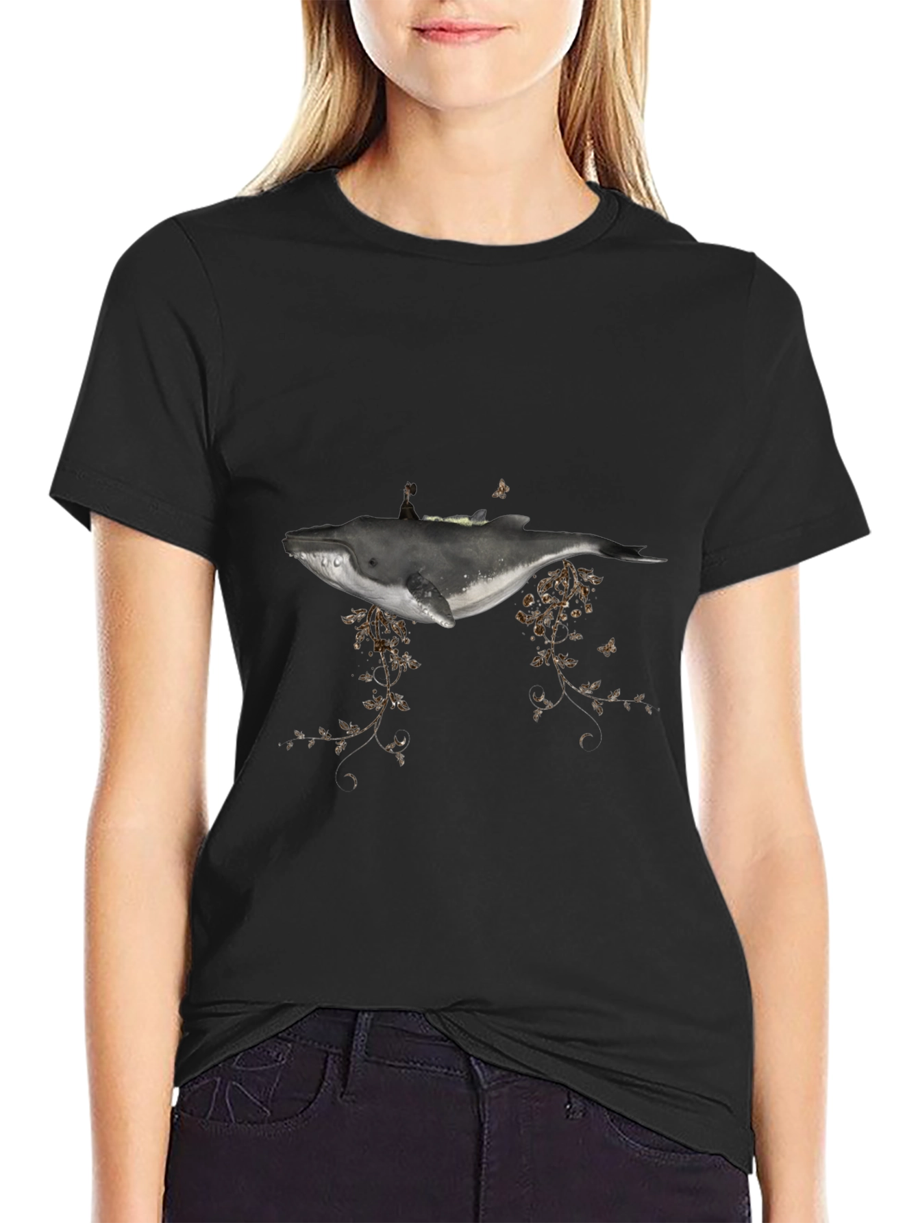 Whale Graphic Tee - Artistic Mens Black T-Shirt