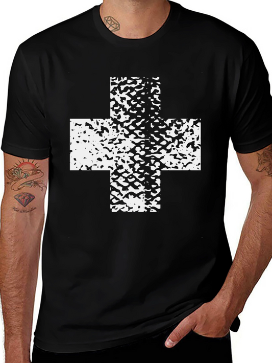 Abstract Cross Graphic Black T-Shirt