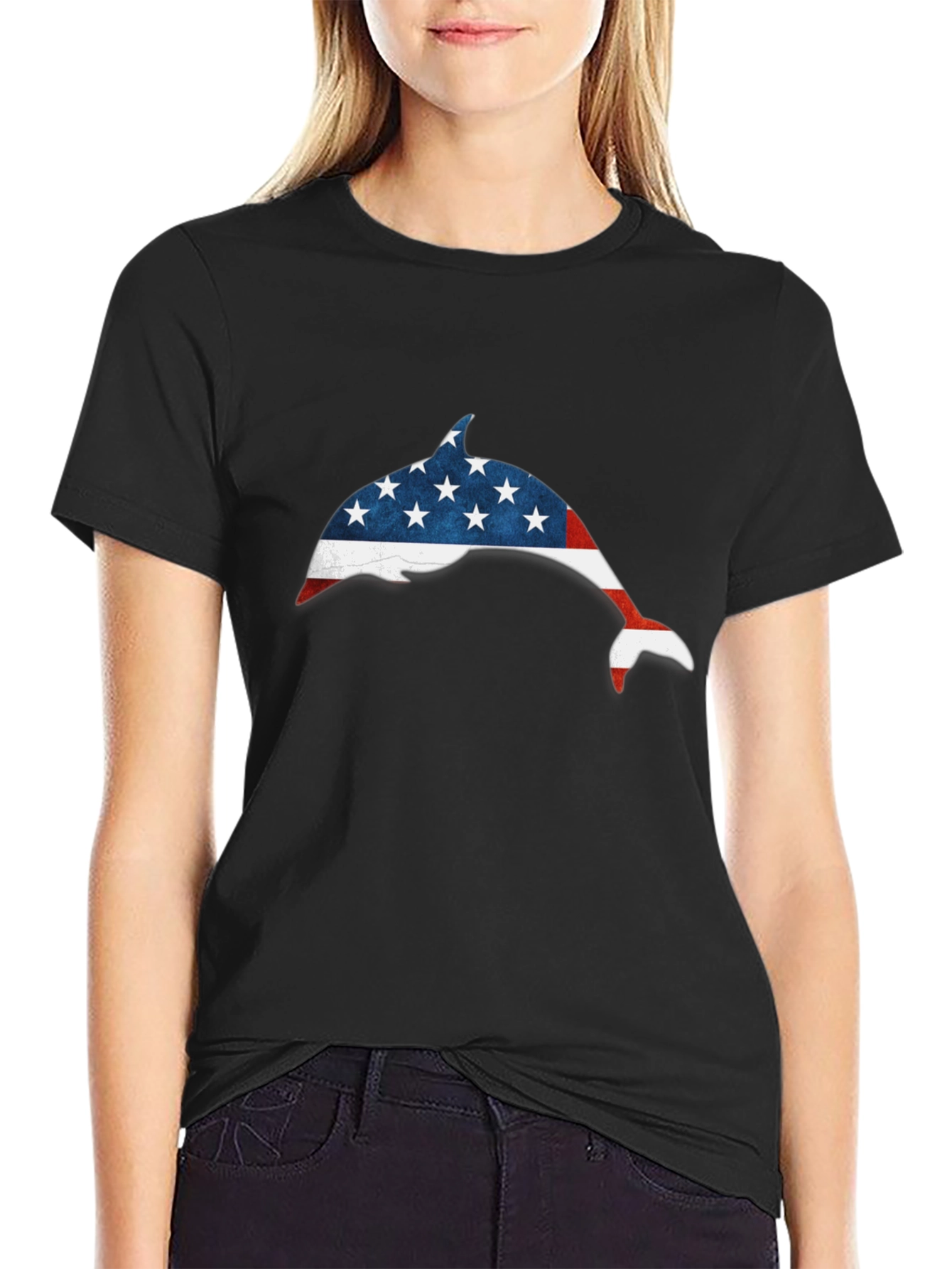 American Flag Dolphin Graphic Tee - Patriotic USA Pride