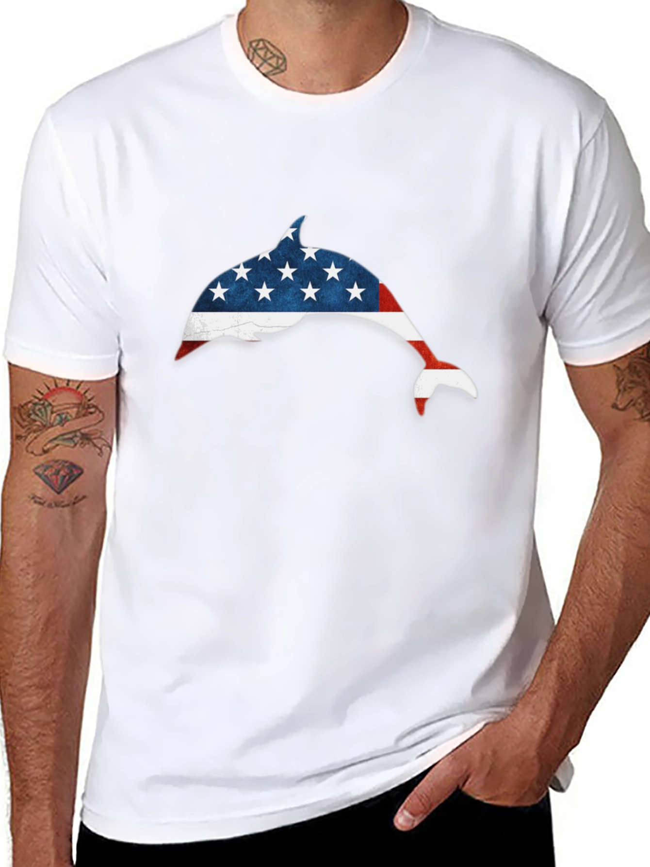 American Flag Dolphin Graphic Tee - Patriotic USA Pride