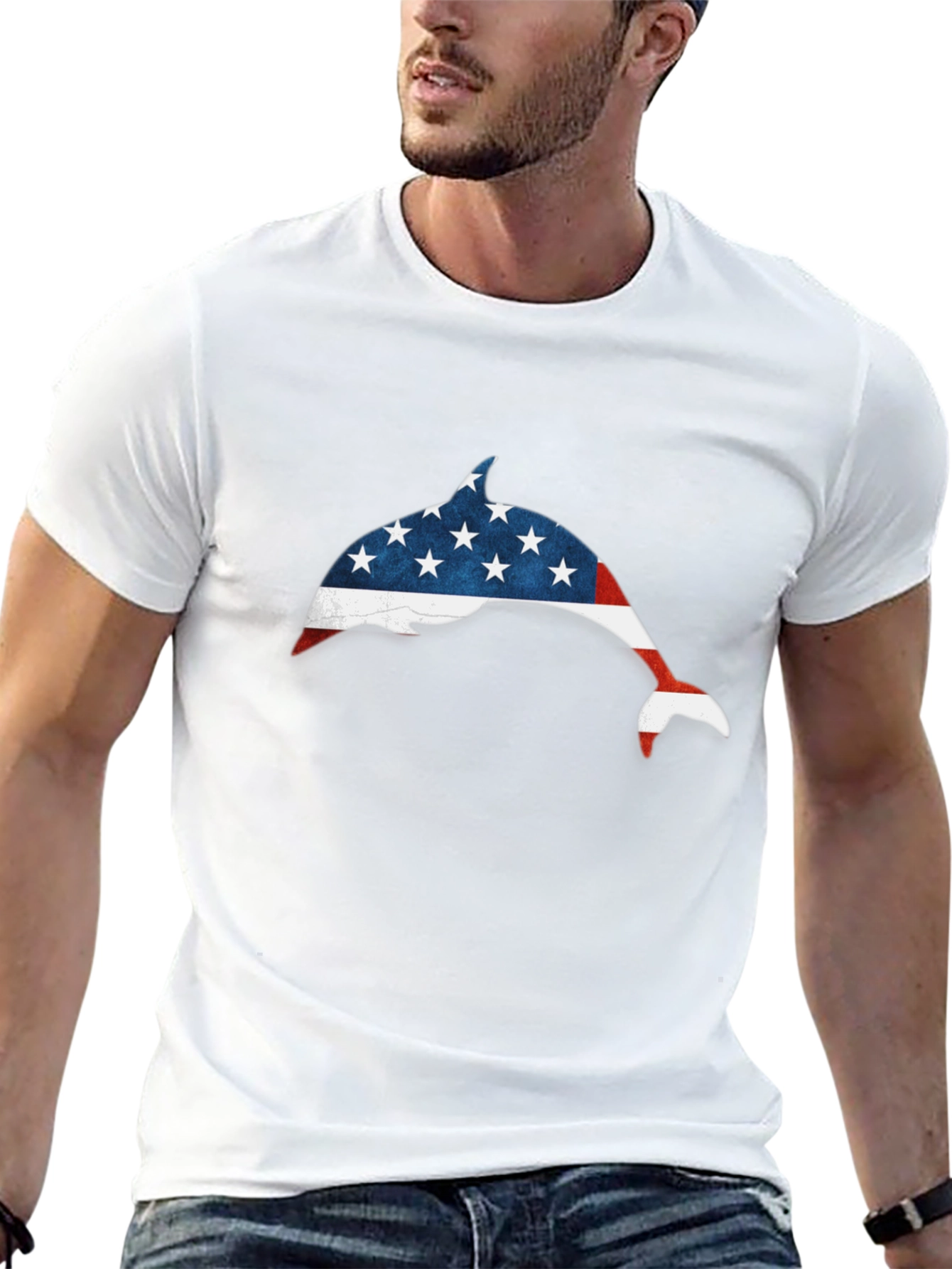 American Flag Dolphin Graphic Tee - Patriotic USA Pride