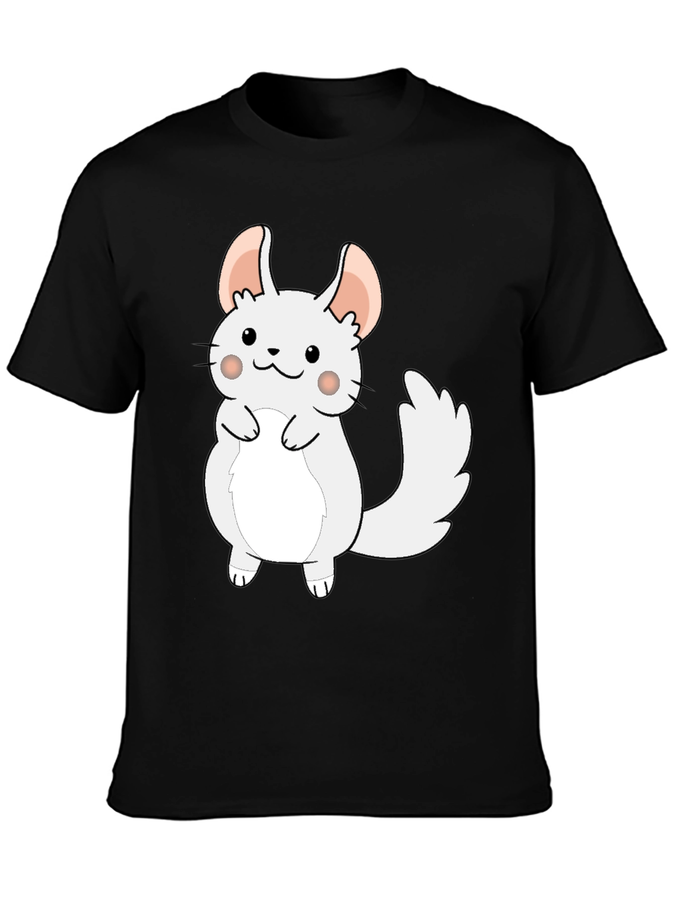 Cute Cartoon Chinchilla Graphic Tee - Black
