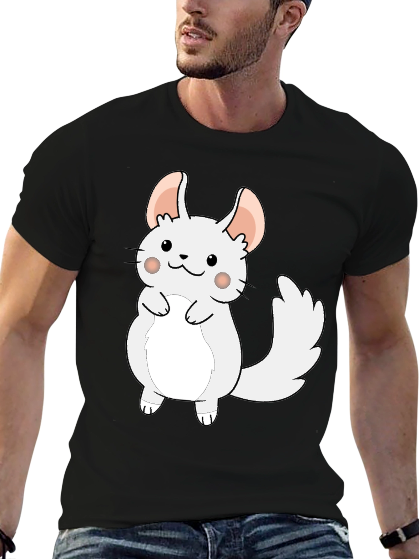 Cute Cartoon Chinchilla Graphic Tee - Black