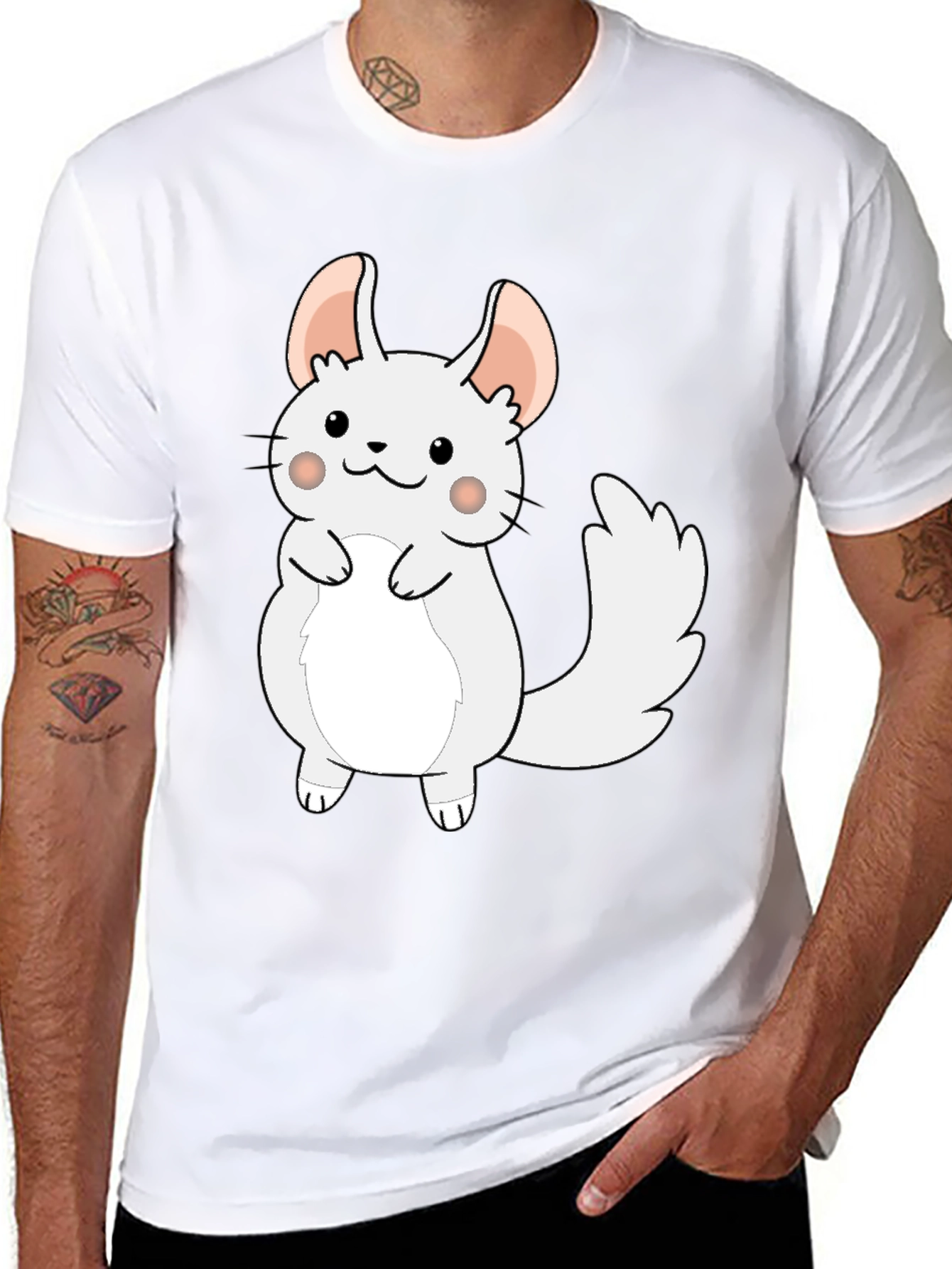 Cute Cartoon Chinchilla Graphic Tee - Black