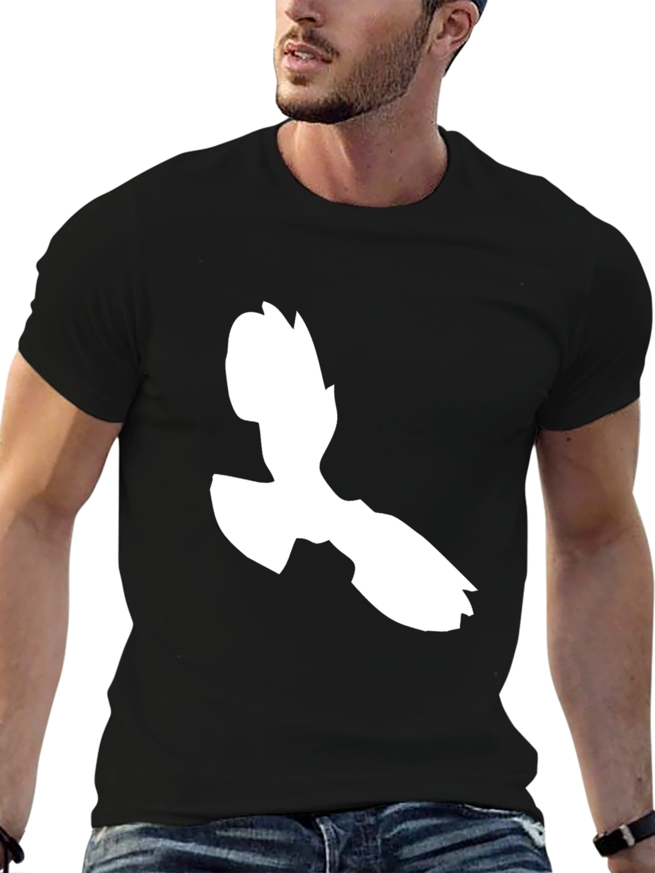 Black T-Shirt with White Bird Graphic