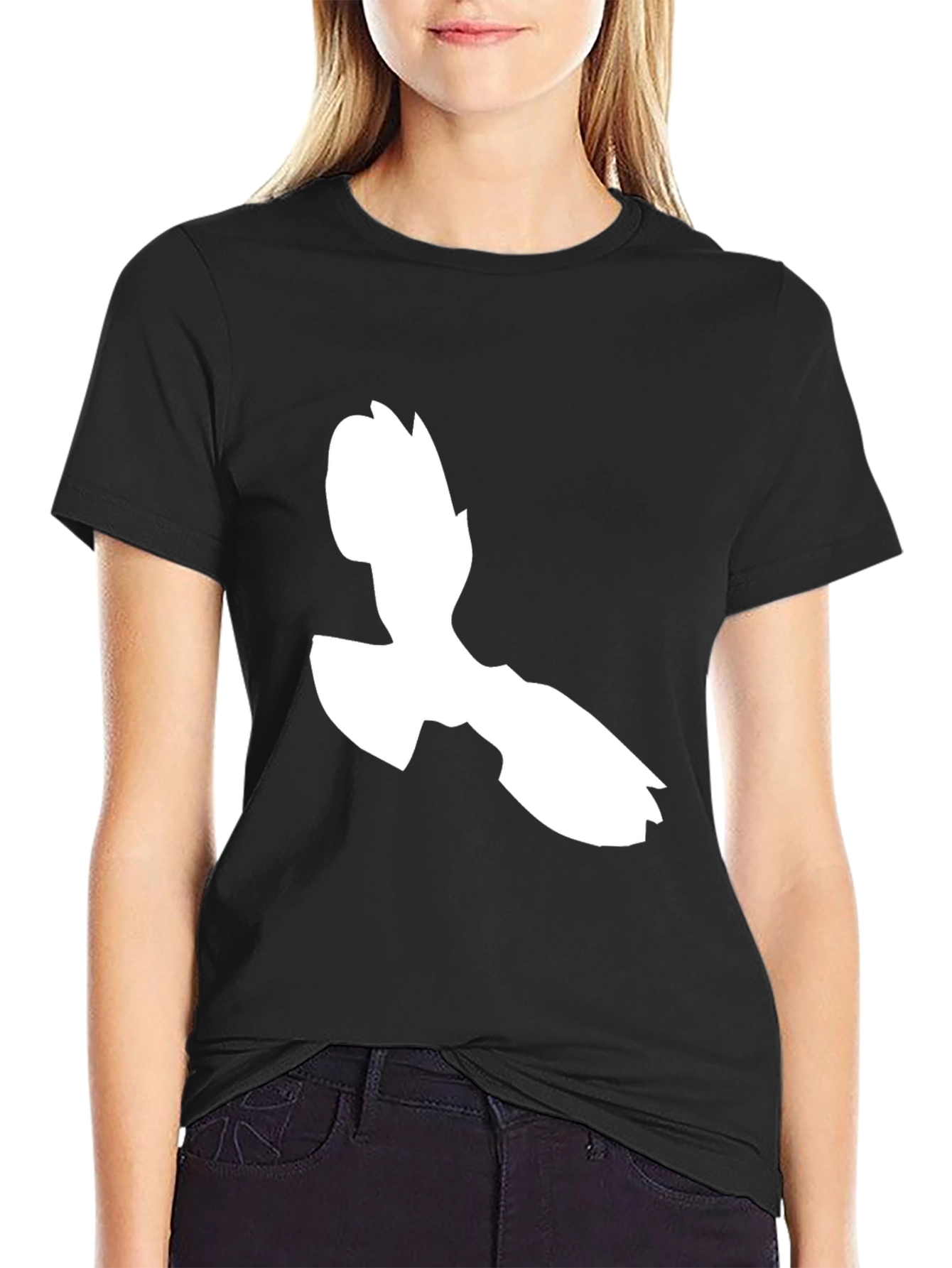 Black T-Shirt with White Bird Graphic
