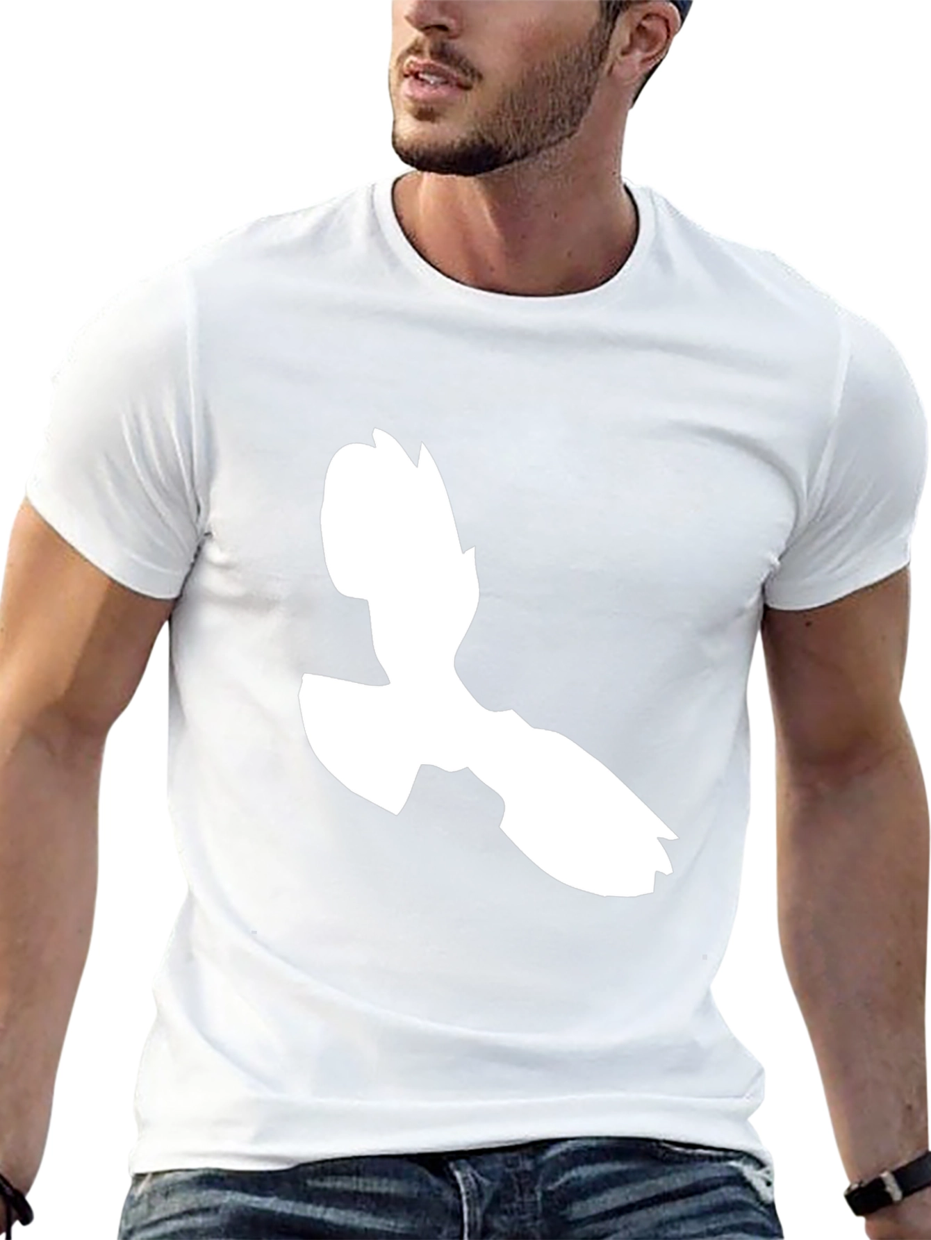 Black T-Shirt with White Bird Graphic