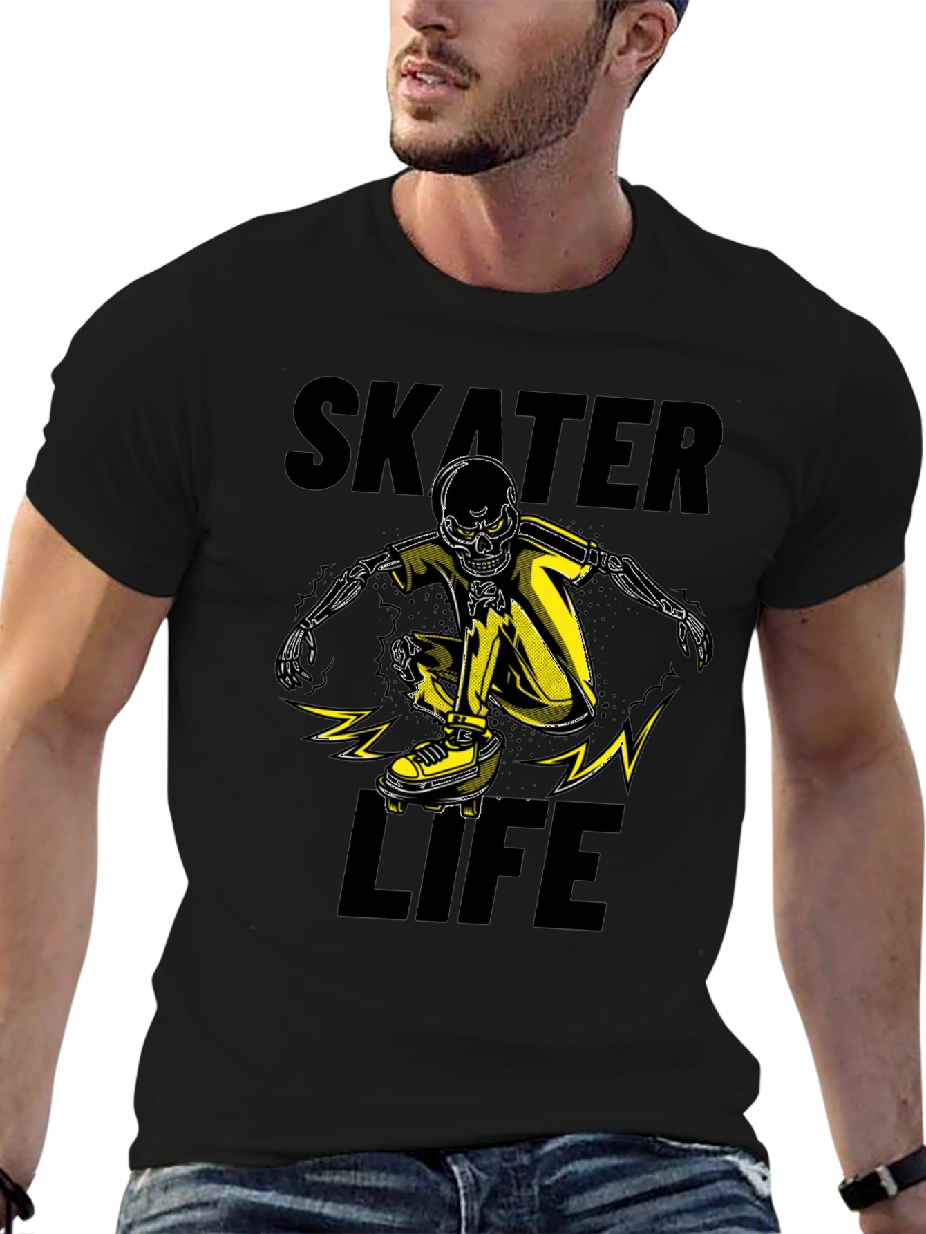 Skater Life Skeleton Graphic Tee - Black