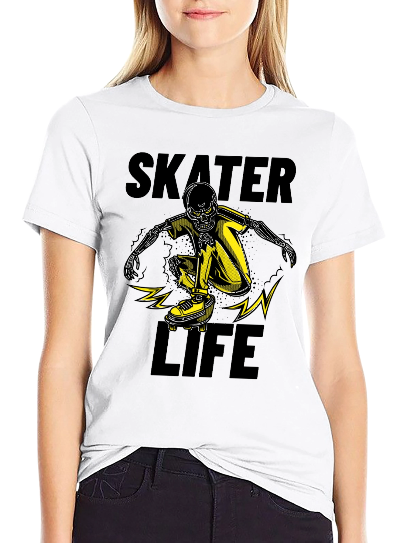 Skater Life Skeleton Graphic Tee - Black