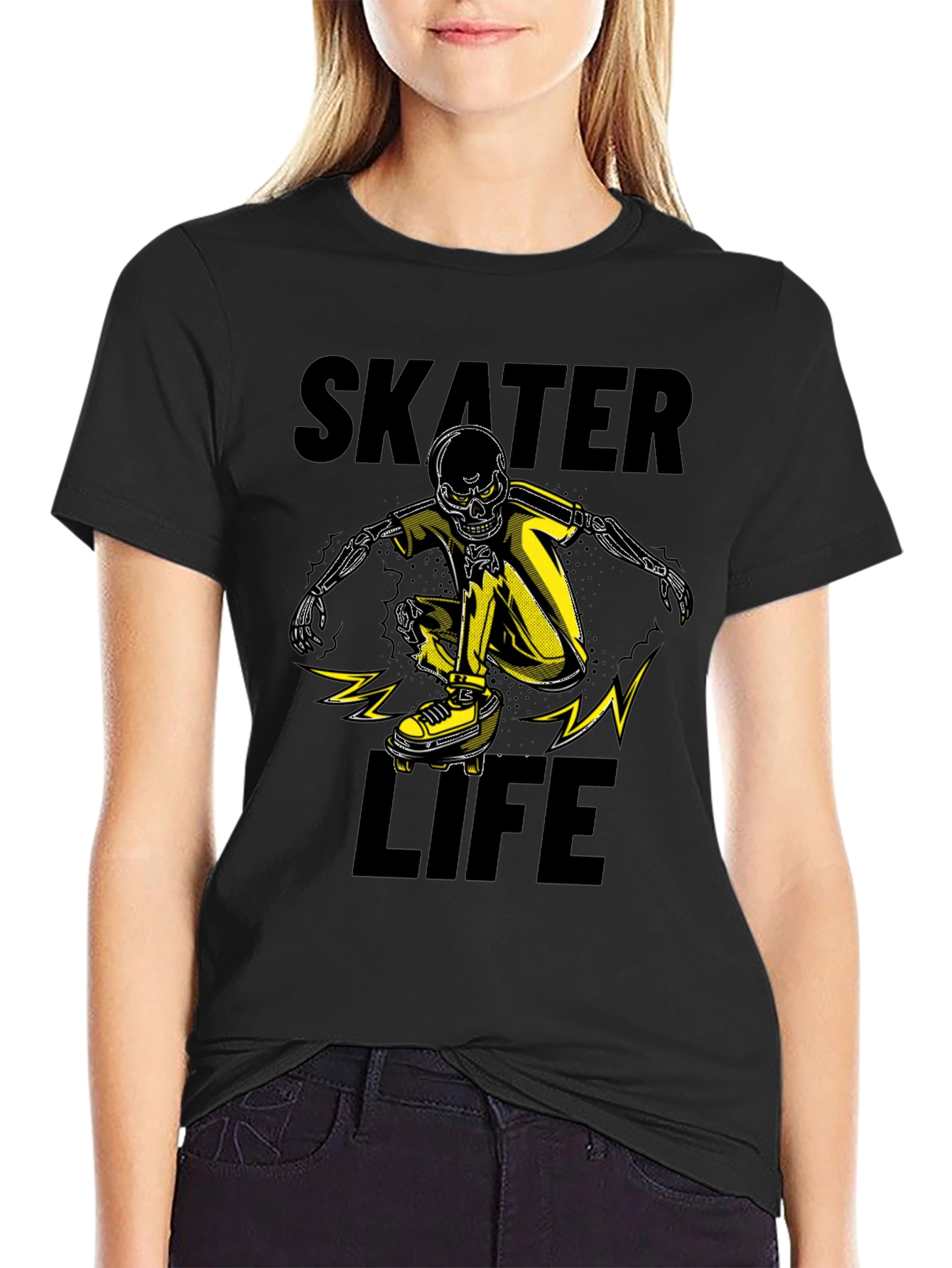 Skater Life Skeleton Graphic Tee - Black