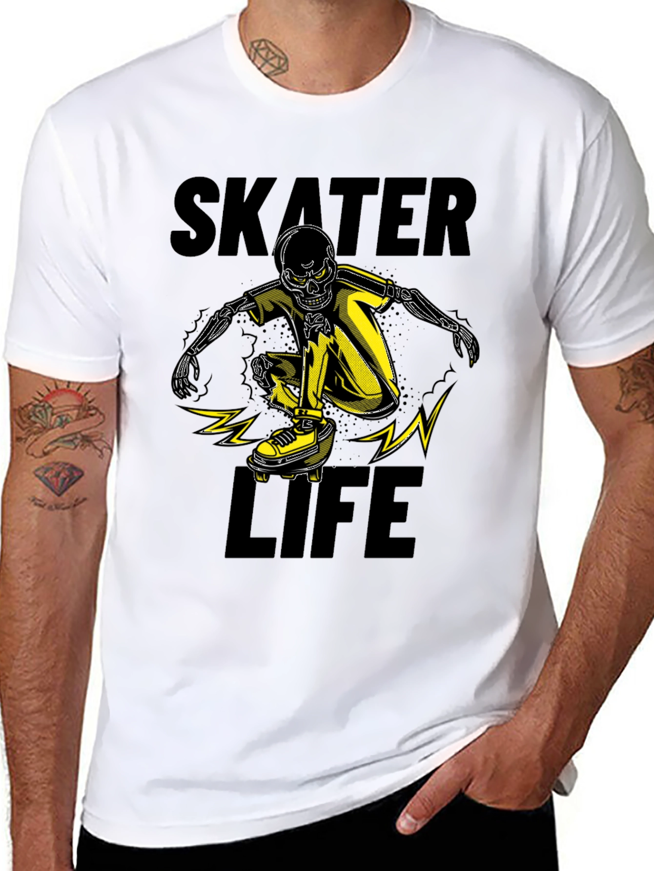 Skater Life Skeleton Graphic Tee - Black