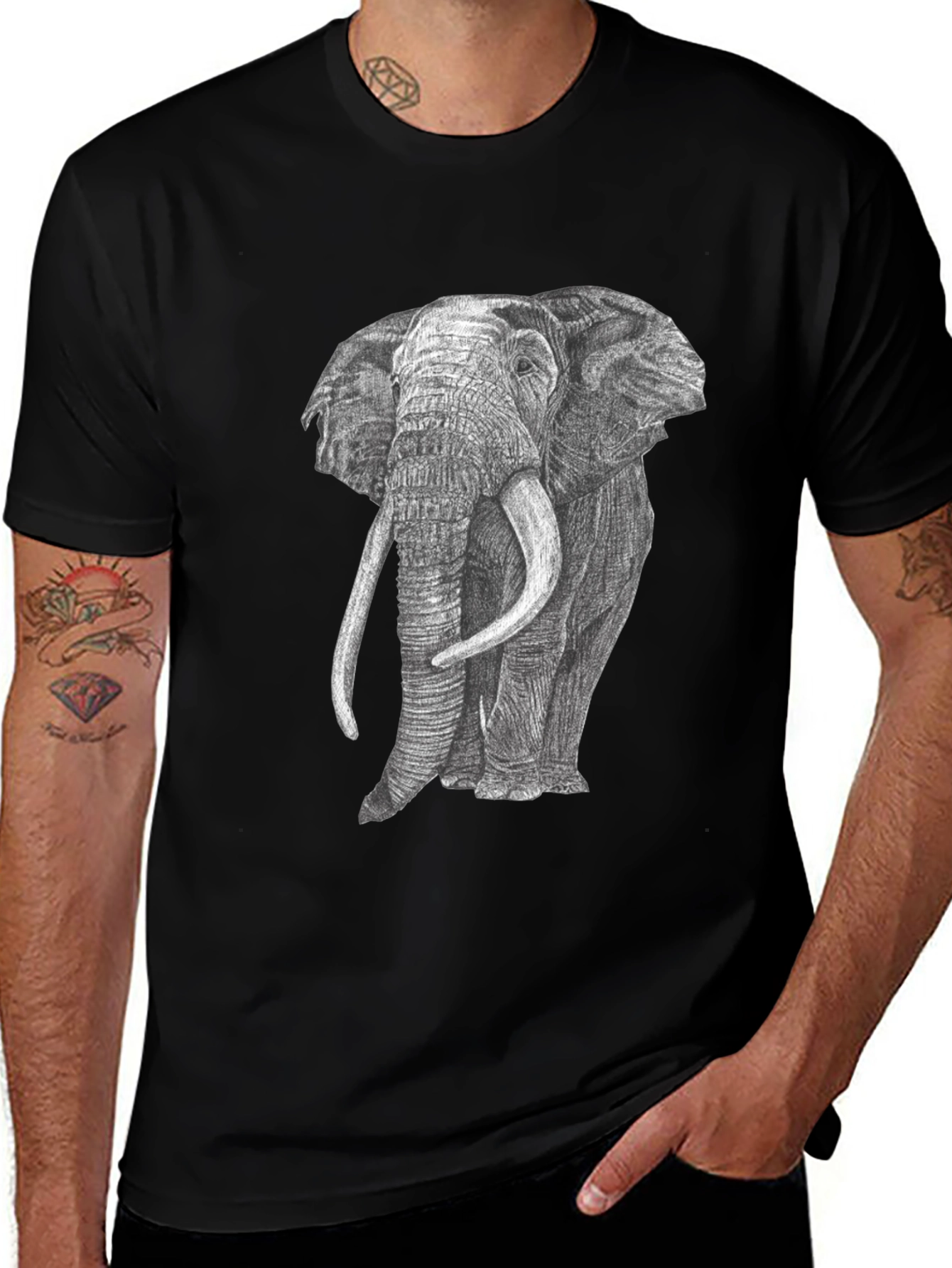 Elephant Graphic Tee - Unisex Black Cotton Shirt