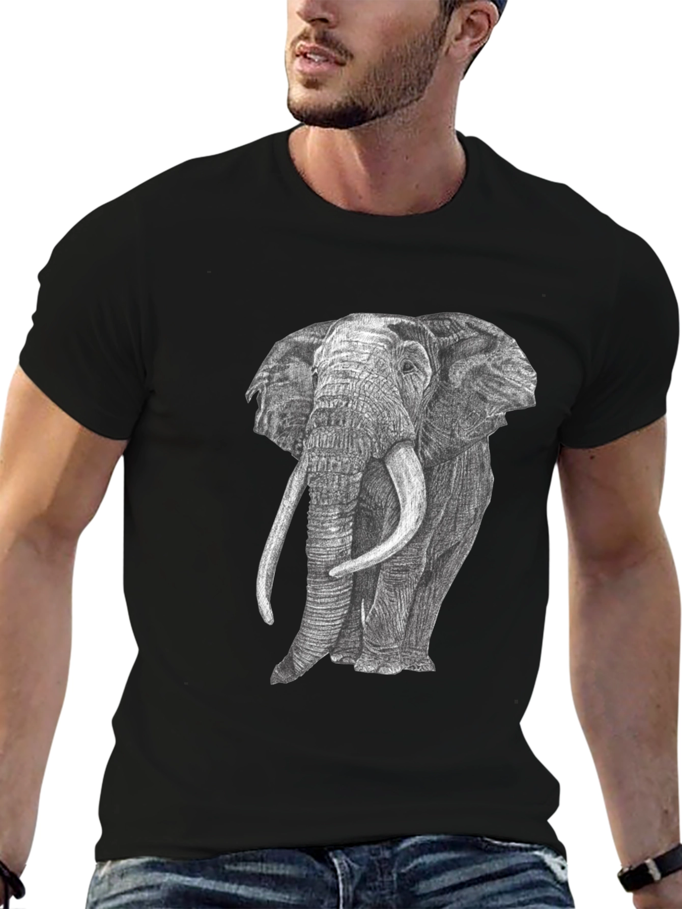 Elephant Graphic Tee - Unisex Black Cotton Shirt