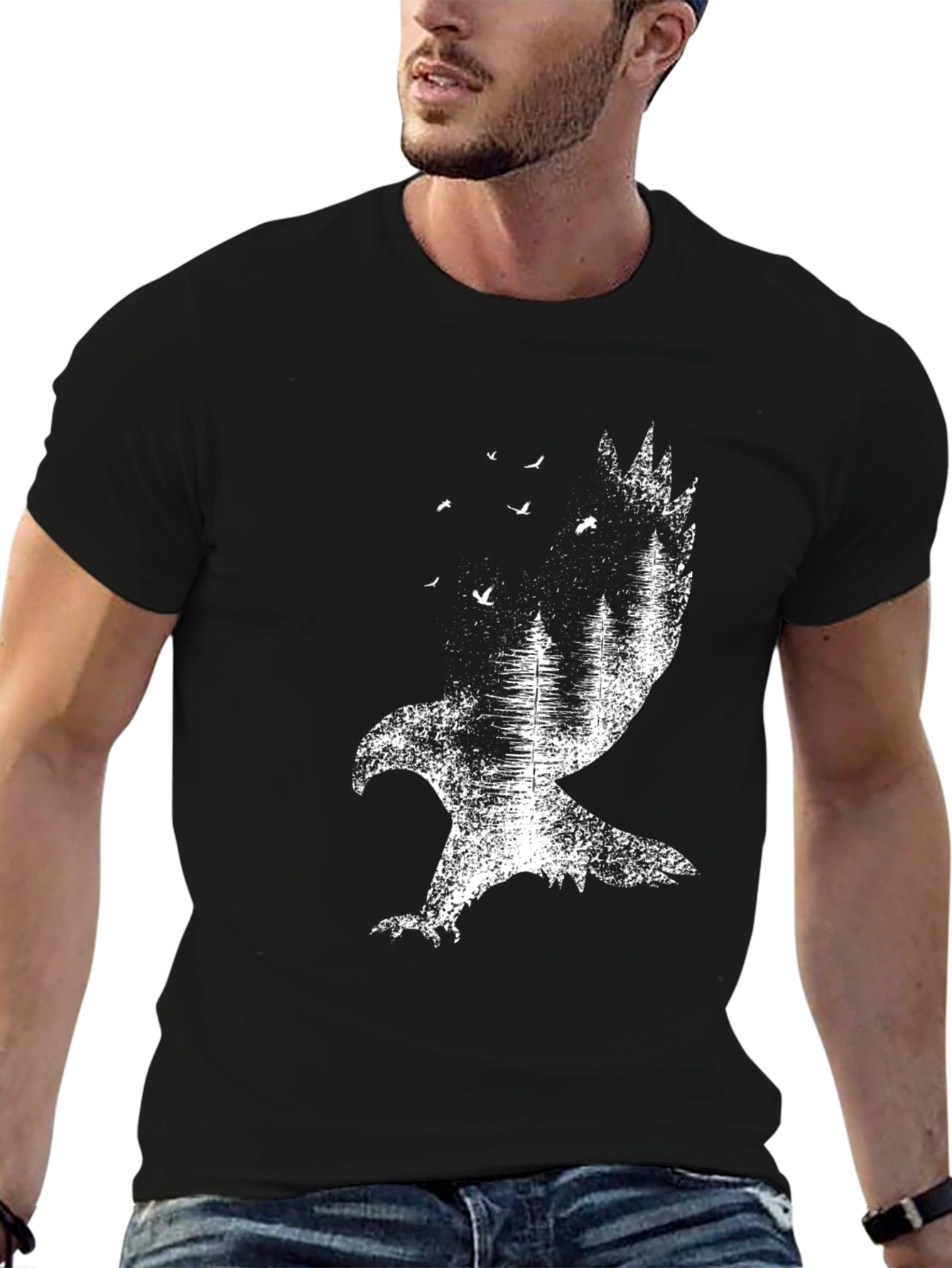 Nature Eagle Graphic Tee - Black Cotton Comfort