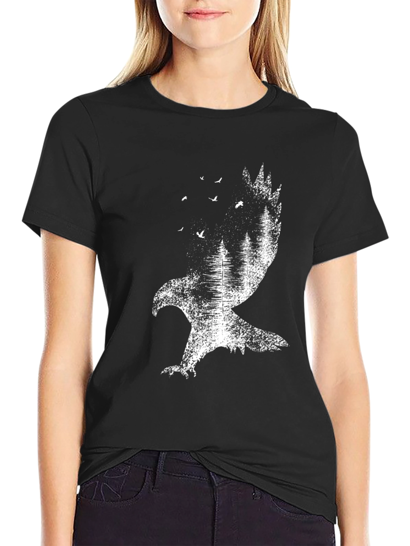 Nature Eagle Graphic Tee - Black Cotton Comfort